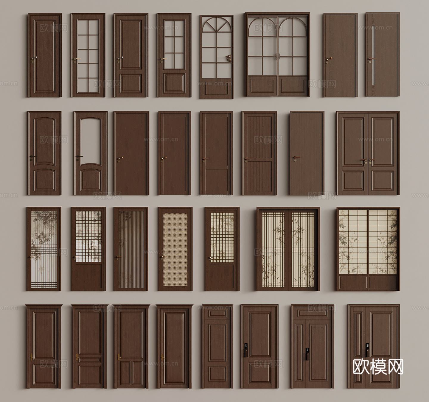 中古单开门 双开门 玻璃门 藤编门3d模型