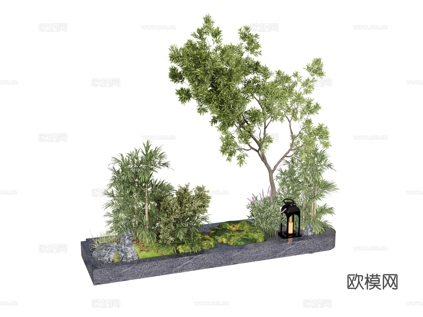植物组合绿植树池 树池植物组合  盆栽组合  盆景罗汉松su模型
