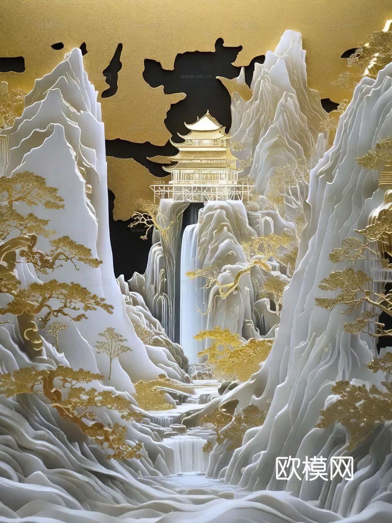 新中式国风壁纸壁画下载（渲染图1）