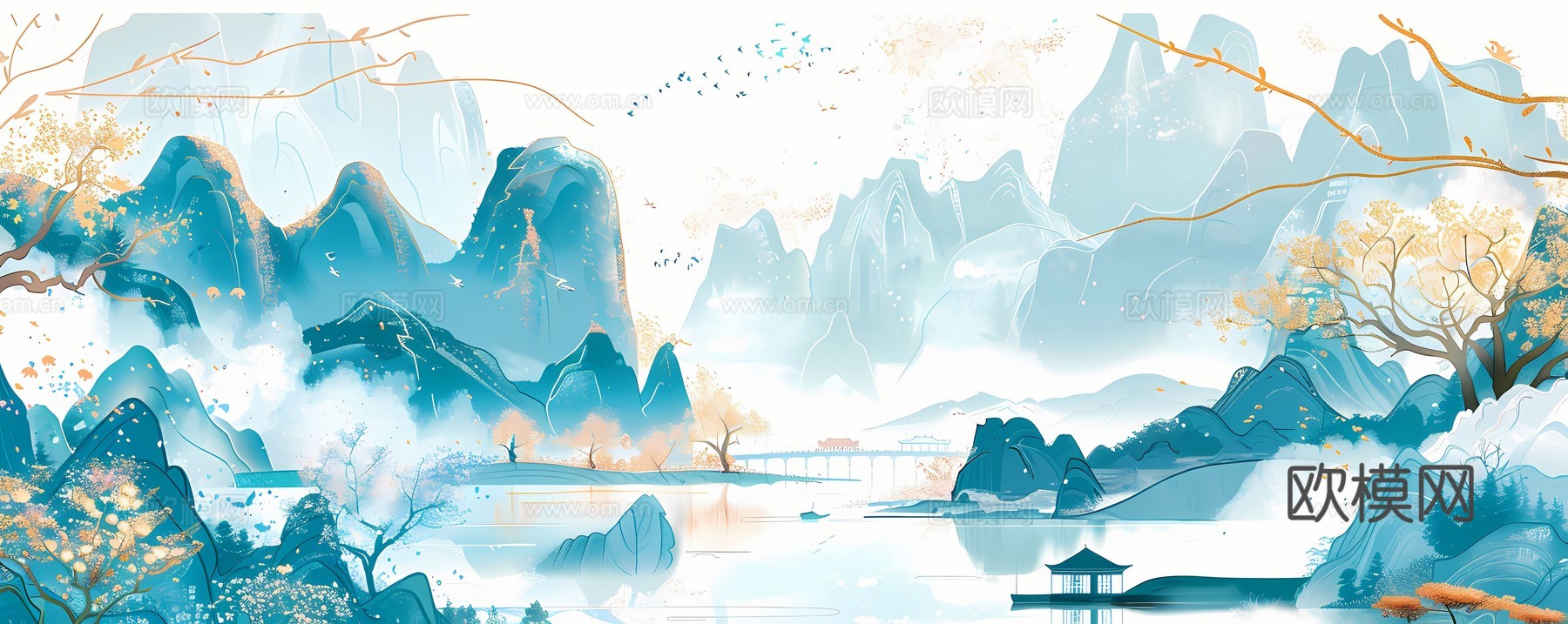 新中式国风壁纸壁画下载（渲染图2）