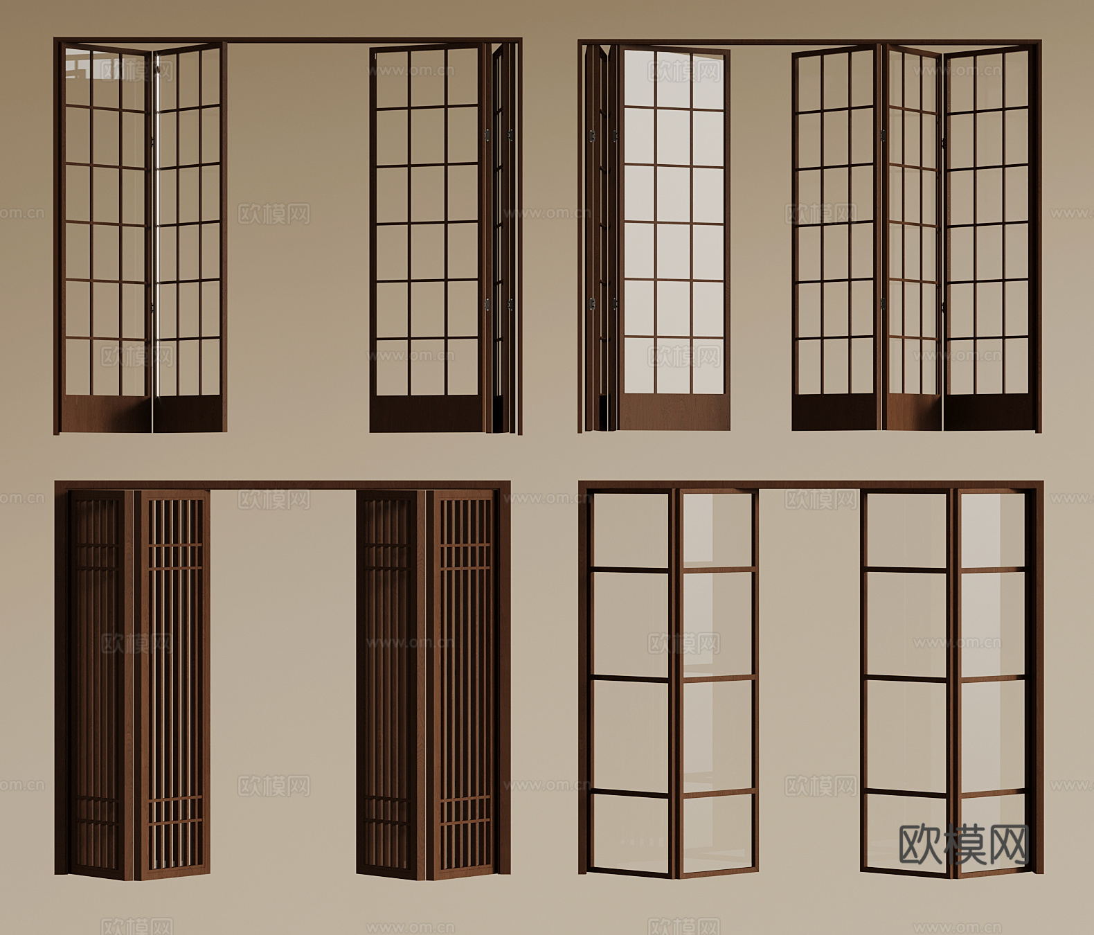 中古风折叠门 玻璃折叠门3d模型