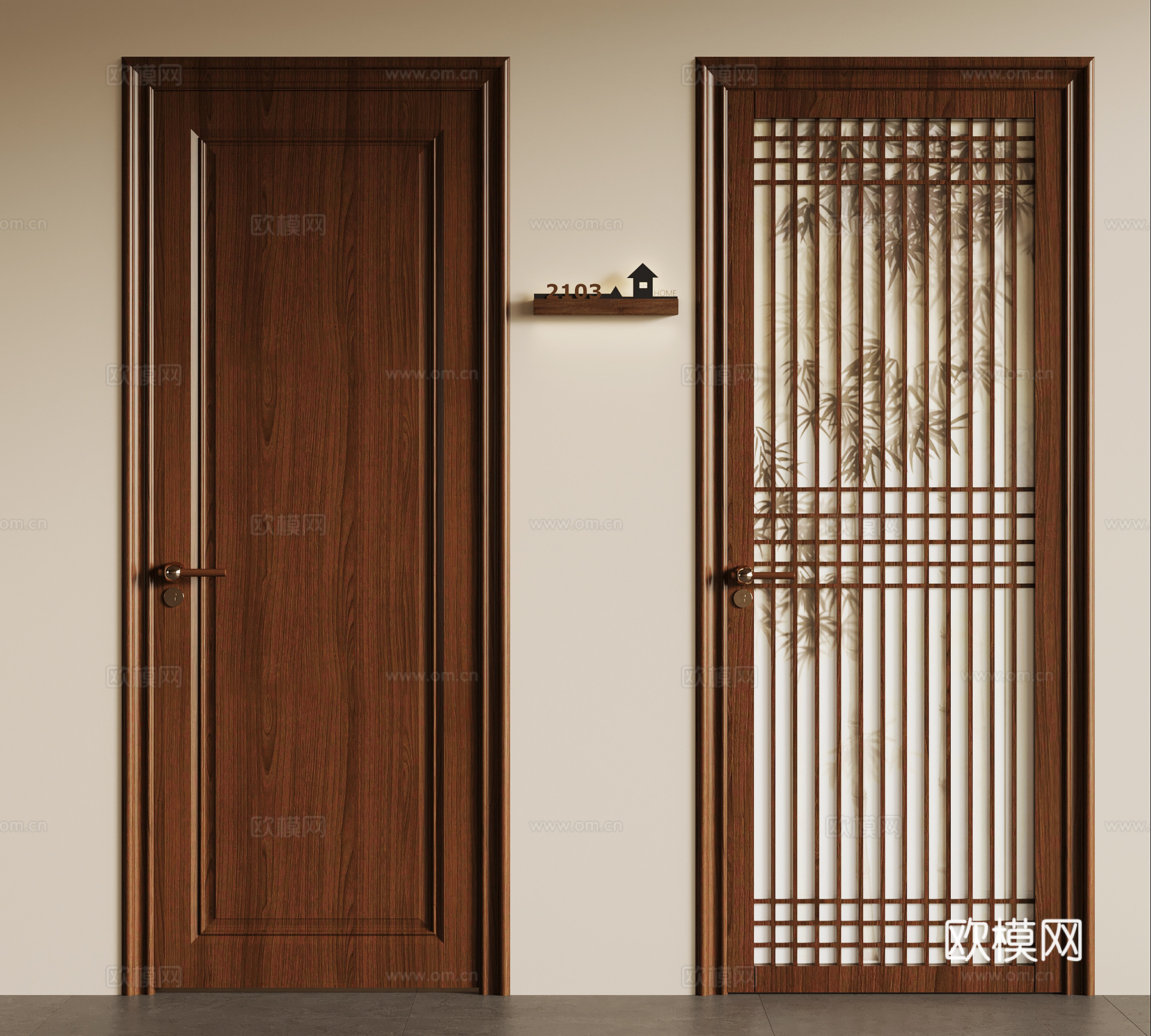 中古风单开门 门牌su模型