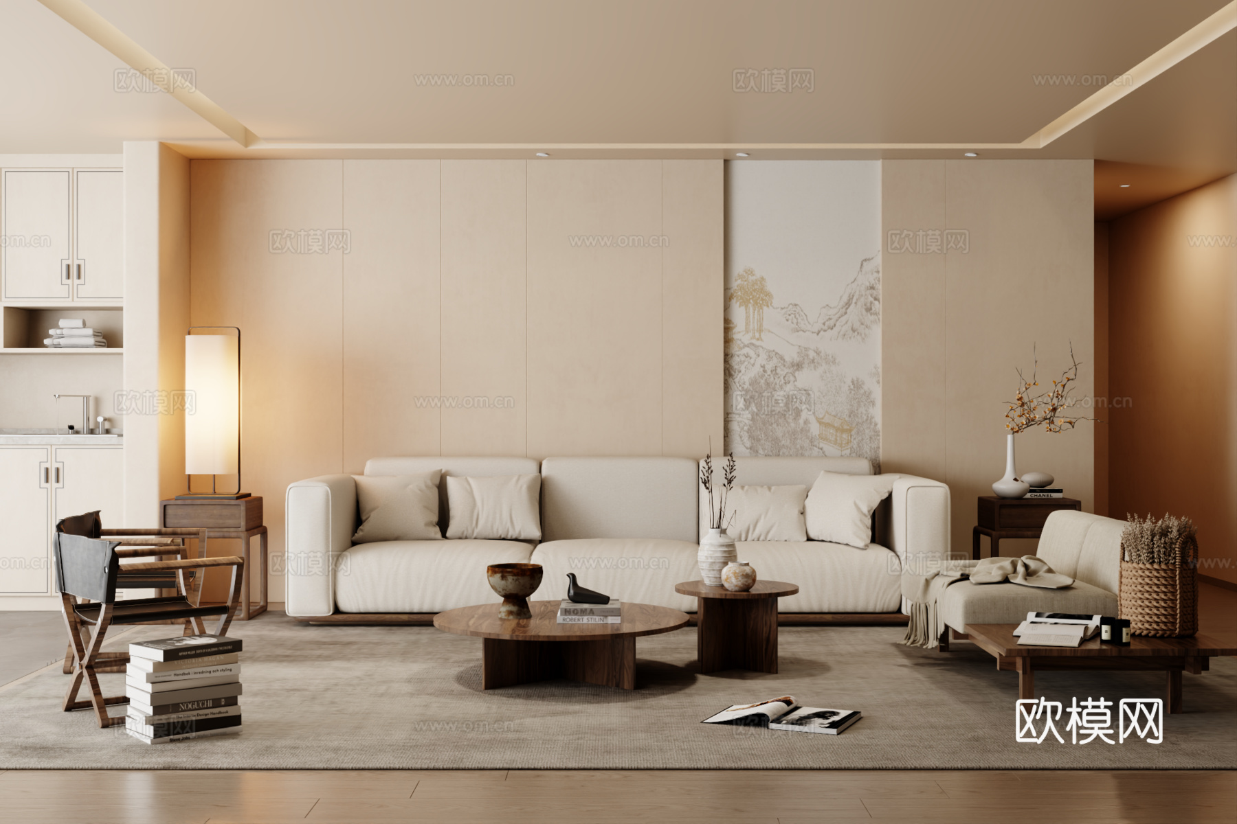 中式沙发组合 茶几 地毯3d模型