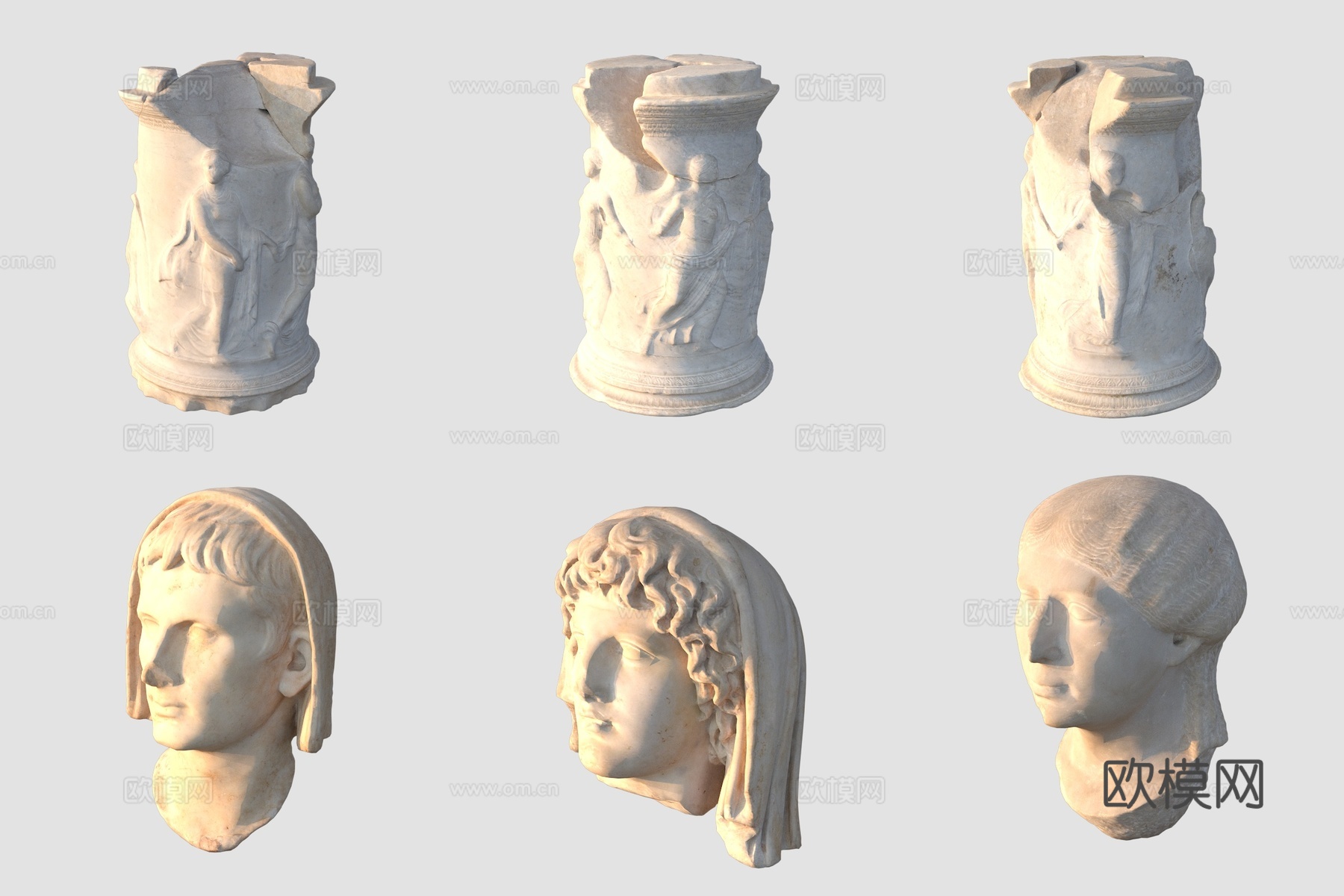 罗马柱石柱欧洲人像雕塑3d模型