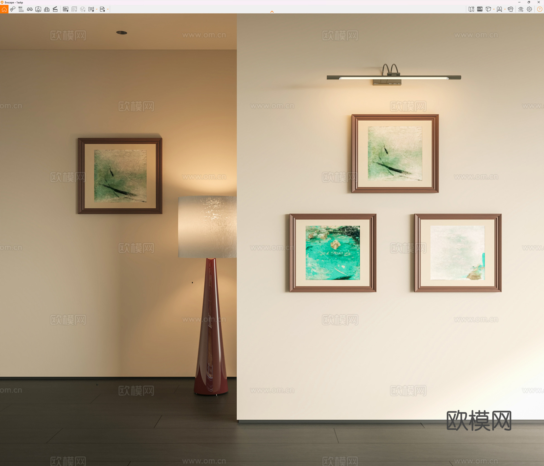 现代中古挂画 现代中古复古挂画 中古风挂画 复古挂画 山水画su模型