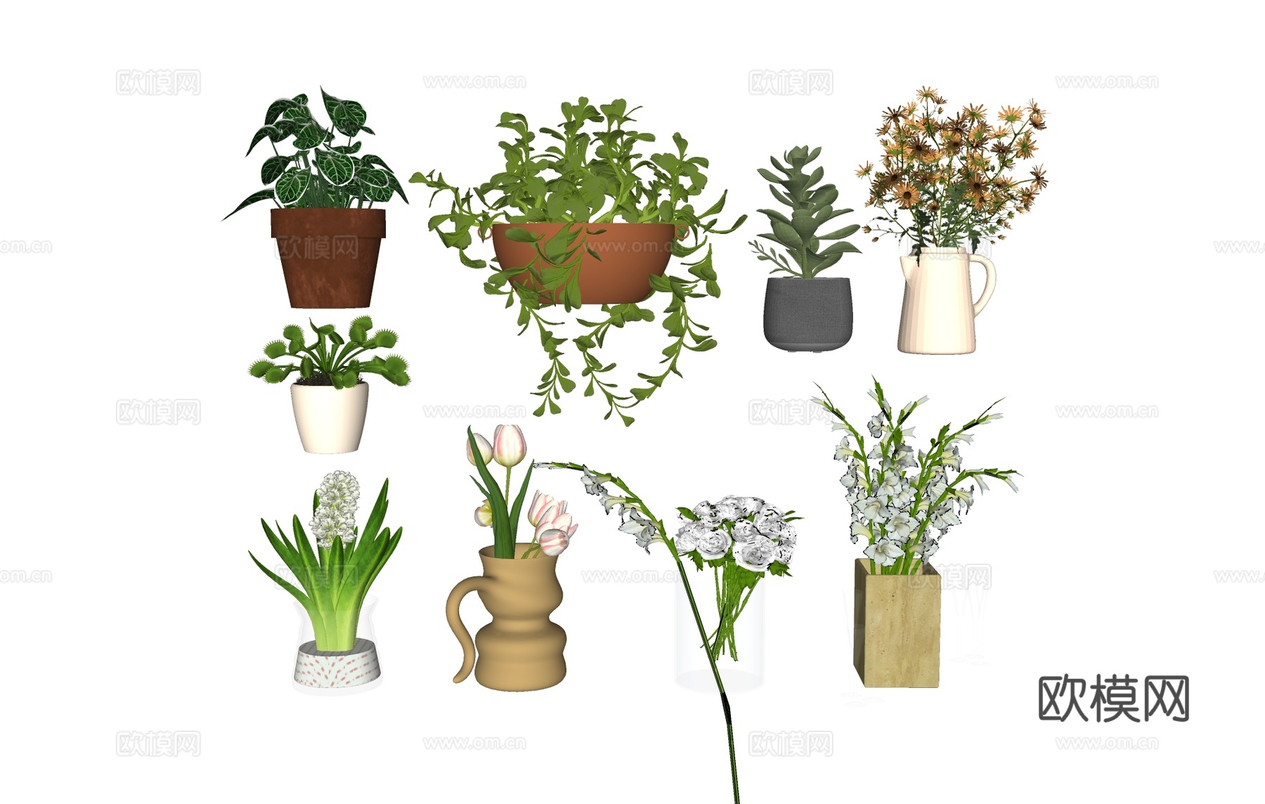 盆栽花盆花瓶绿植   花卉花朵摆件su模型