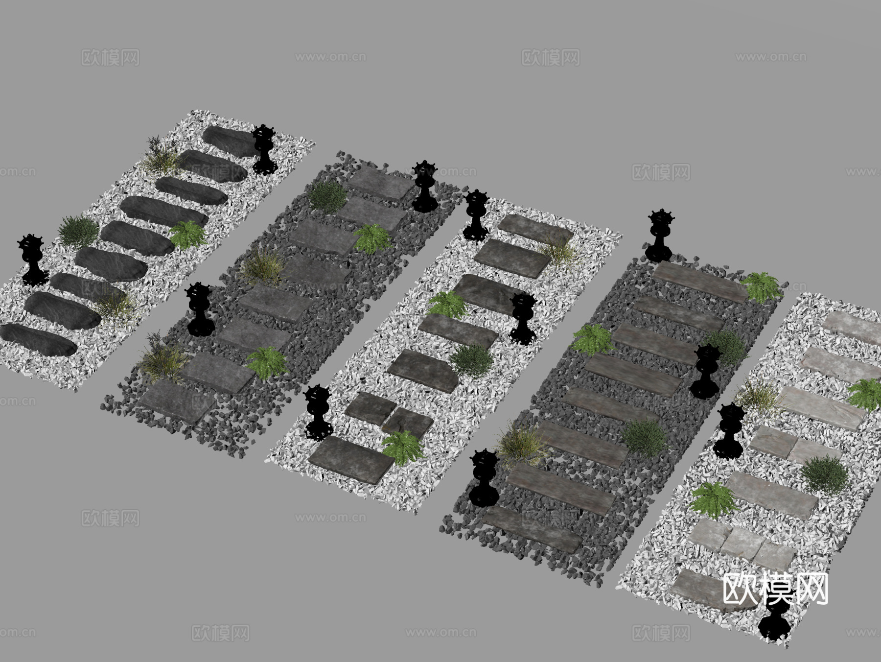 汀步小品 道路铺装 景观园路su模型