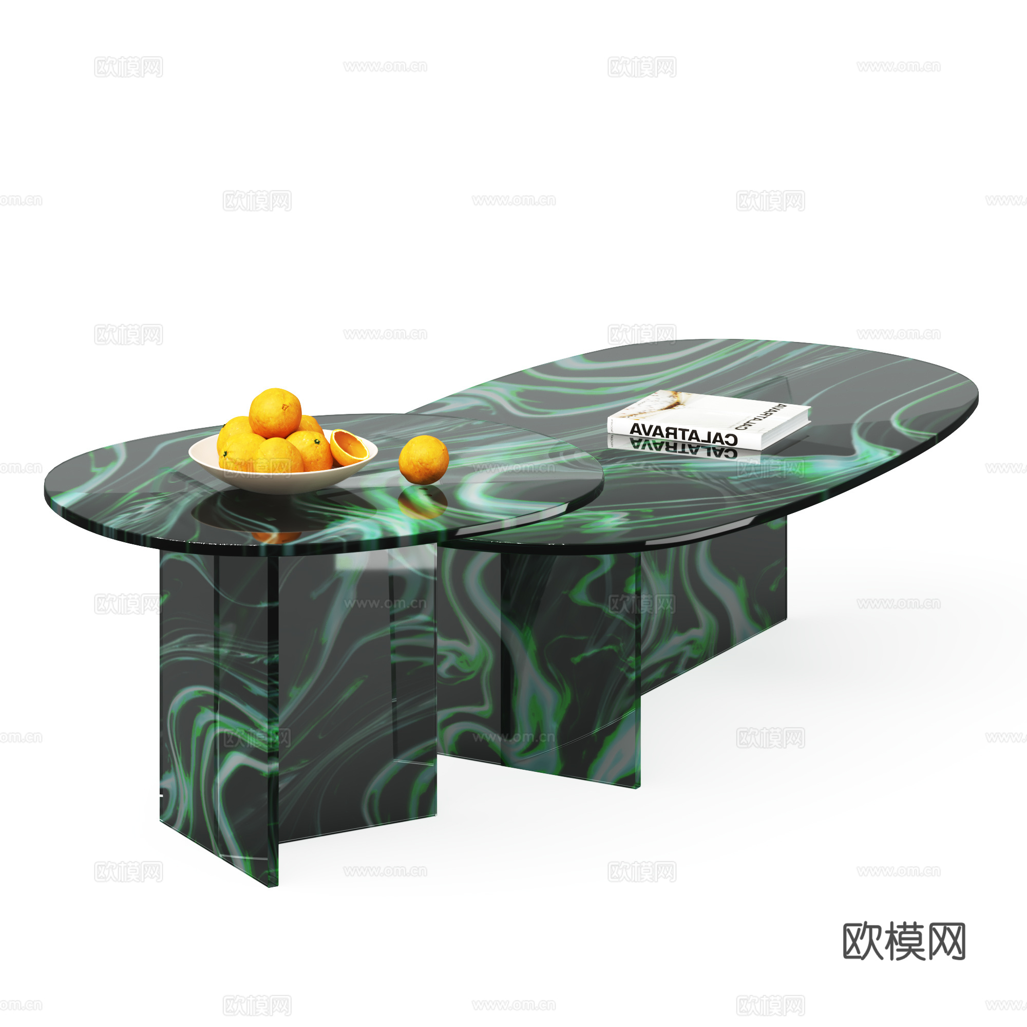 中古玻璃茶几组合 现代茶几组合 轻奢茶几组合 简约椭圆茶几su模型