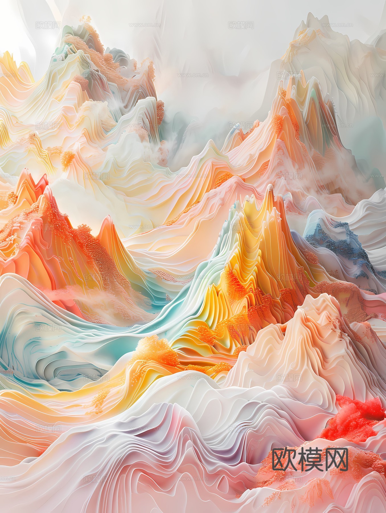 新中式国风壁纸壁画下载（渲染图1）