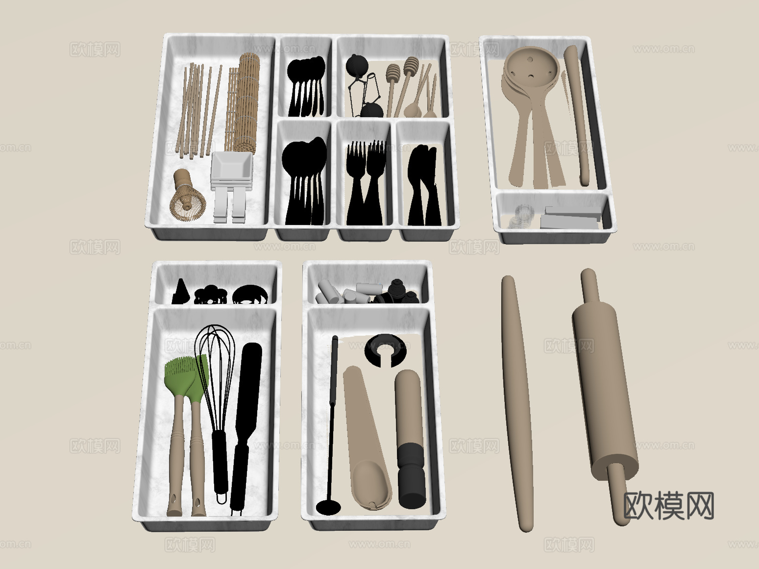 现代餐具 厨房器具 收纳盒su模型