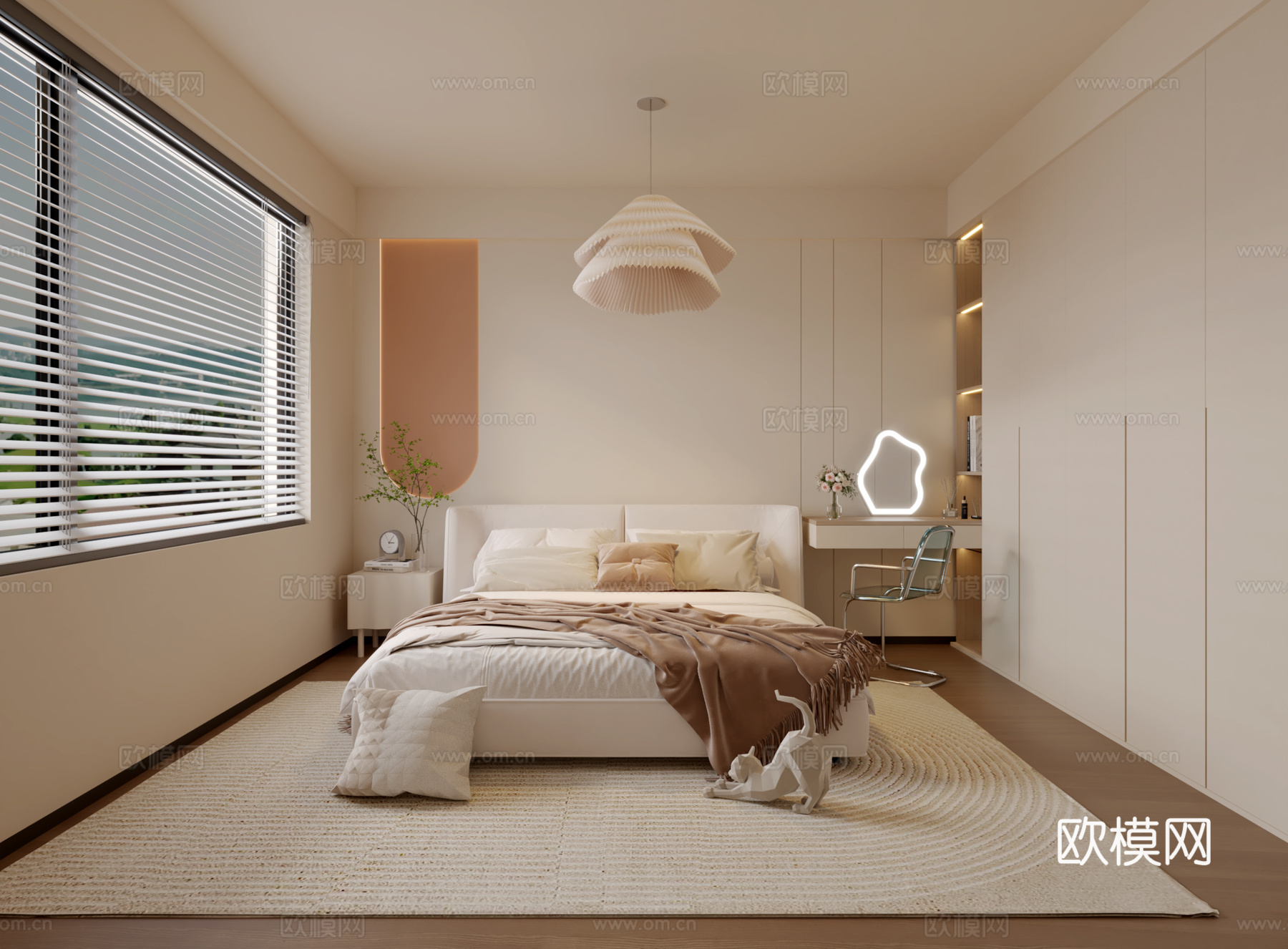 奶油风简约卧室3d模型