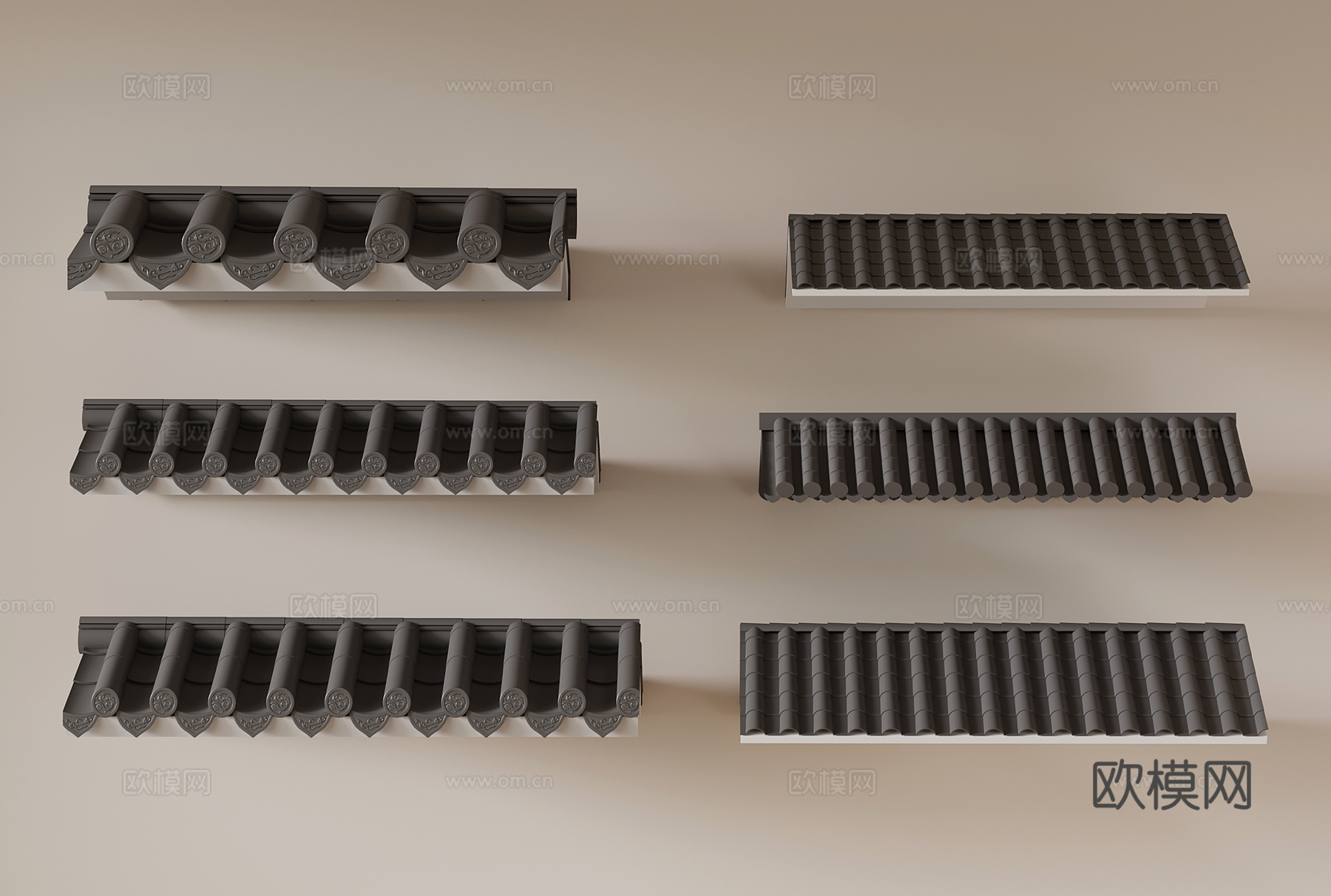 新中式屋檐组合 瓦片3d模型