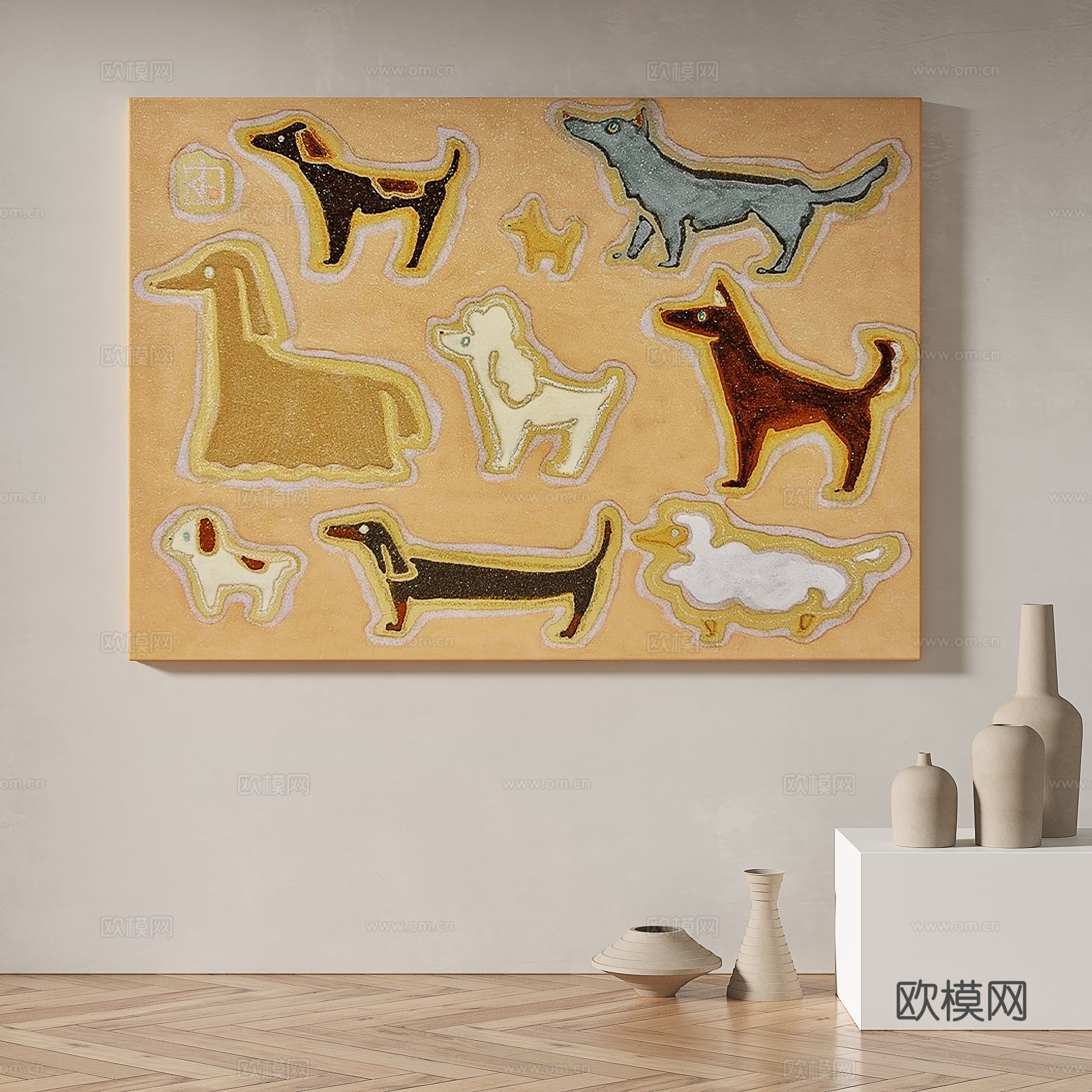 现代，简约，抽象，装饰画3d模型