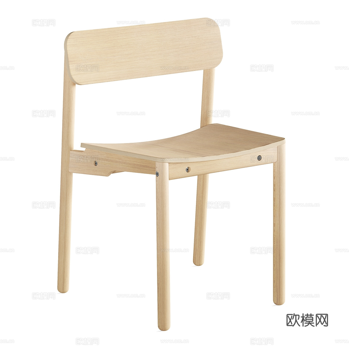 现代北欧原木风餐椅3d模型