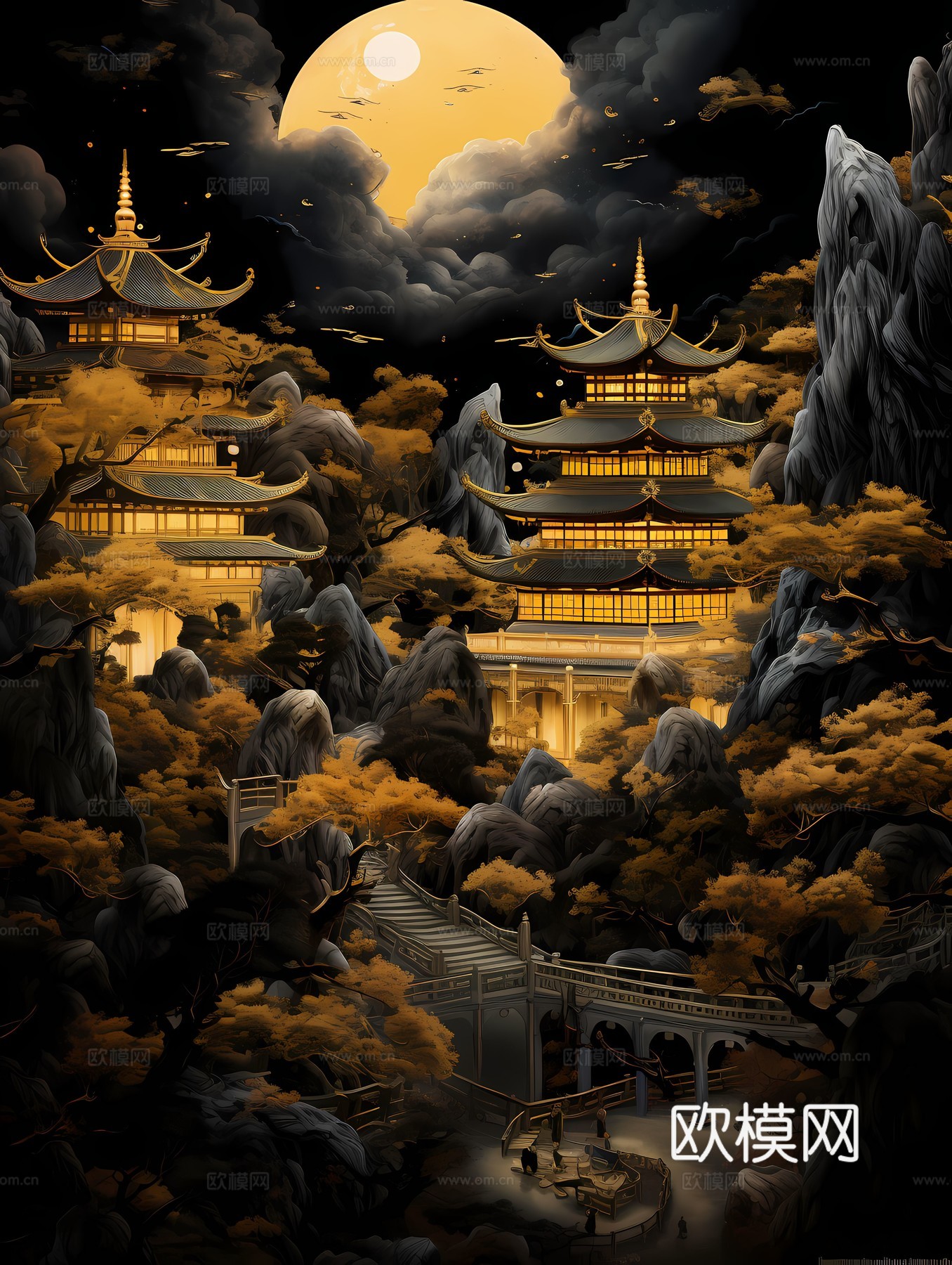 新中式国风壁纸壁画下载（渲染图7）