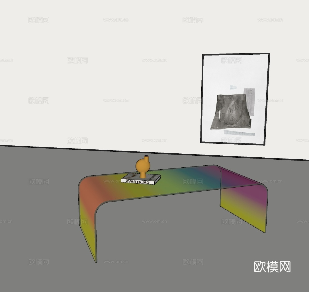 现代玻璃茶几 彩虹渐变茶几 轻奢玻璃茶几su模型
