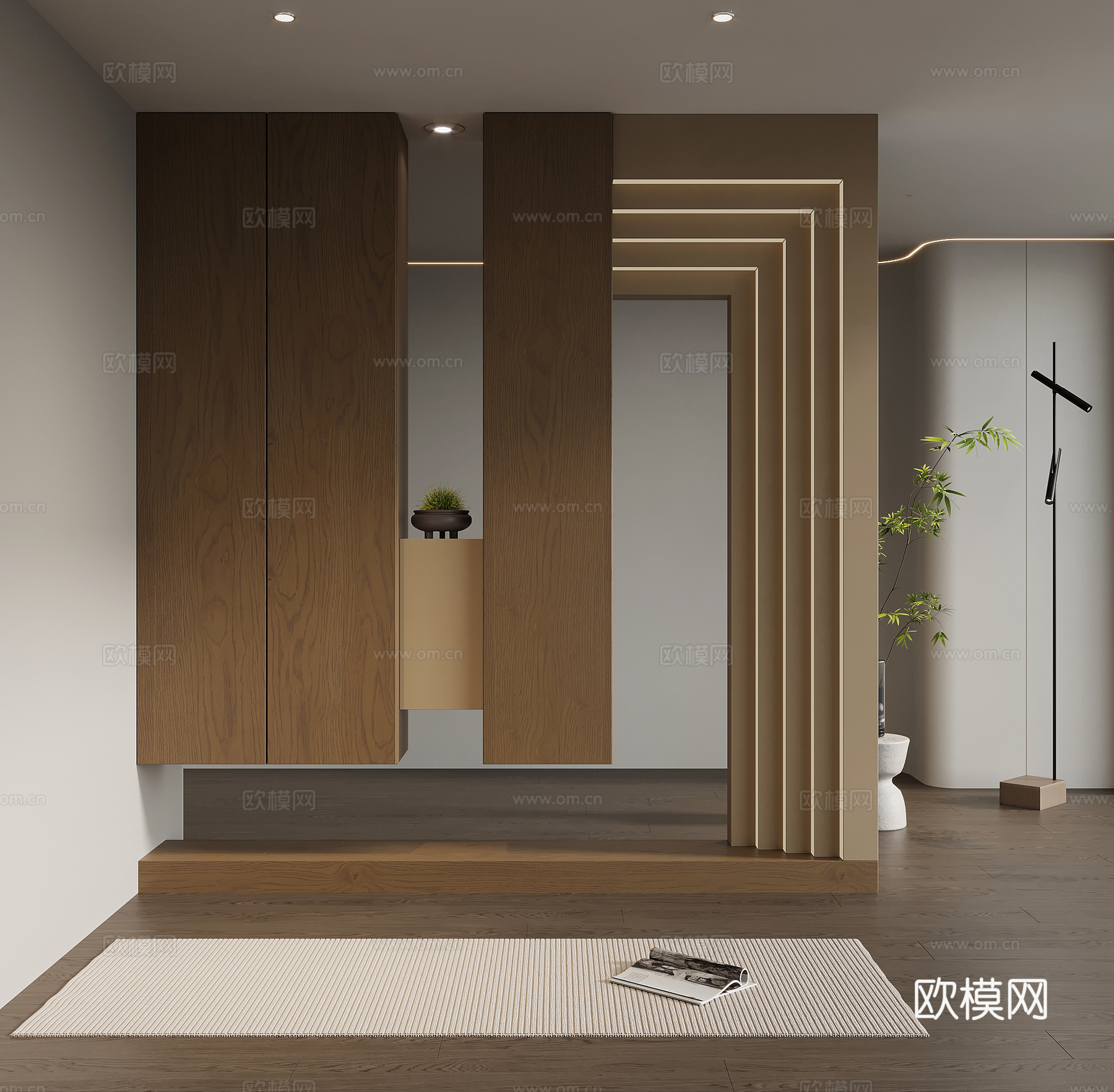 意式极简玄关柜 入户鞋柜 玄关背景3d模型