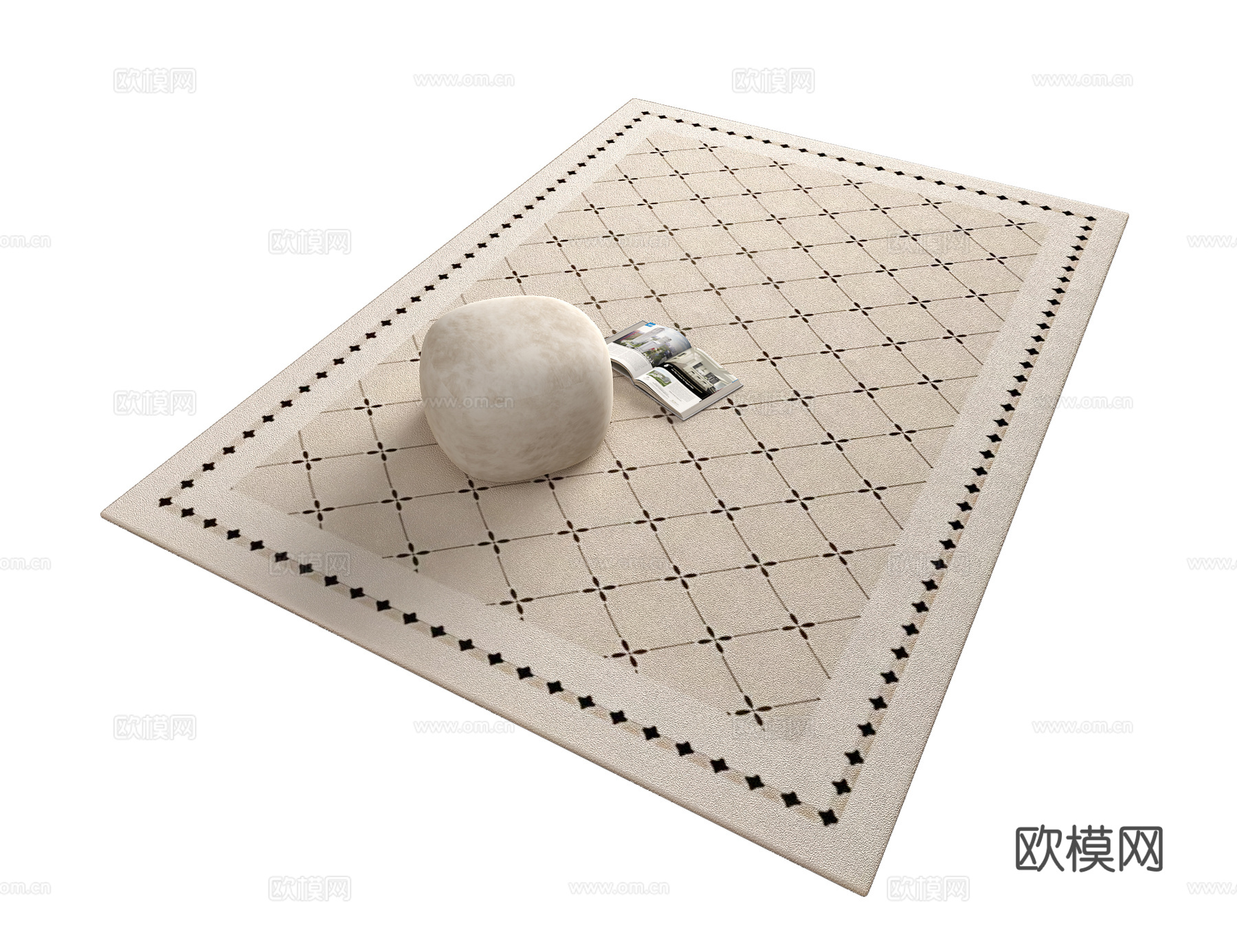 中古黑白格客厅地毯3d模型