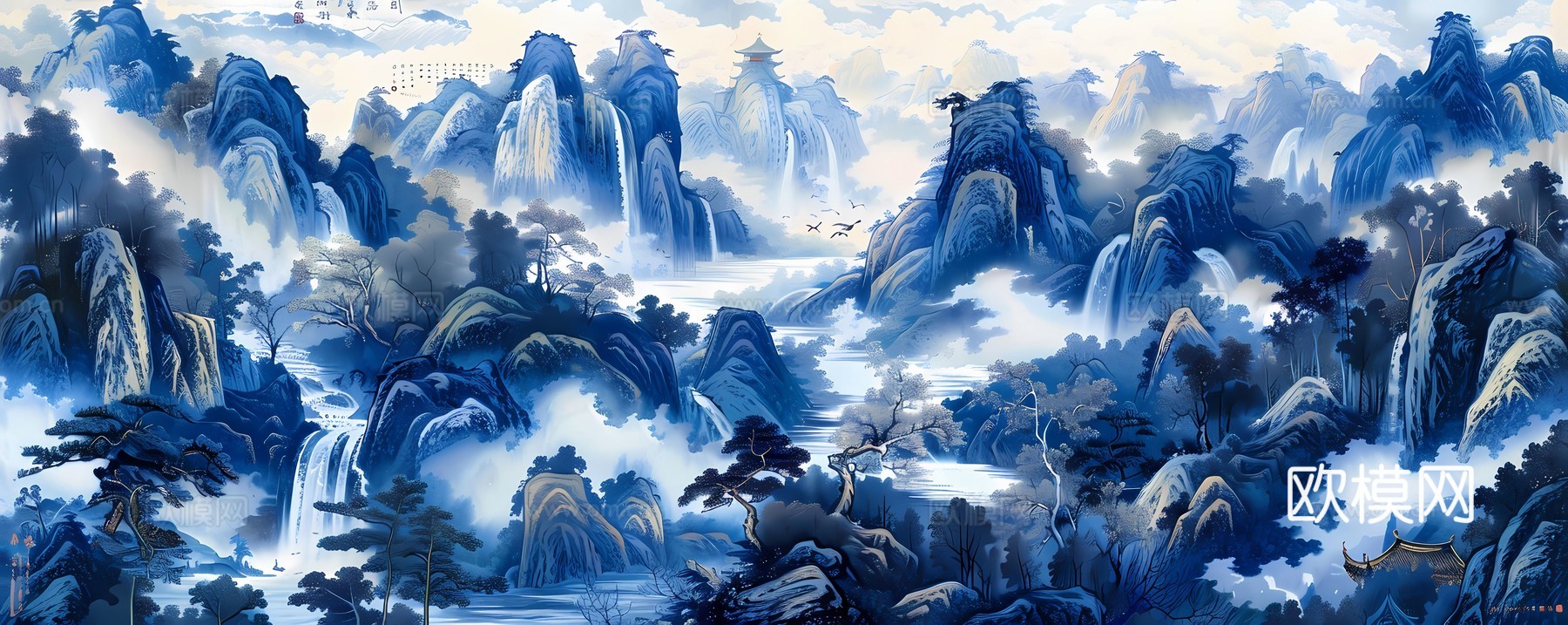 新中式国风壁纸壁画下载（渲染图2）