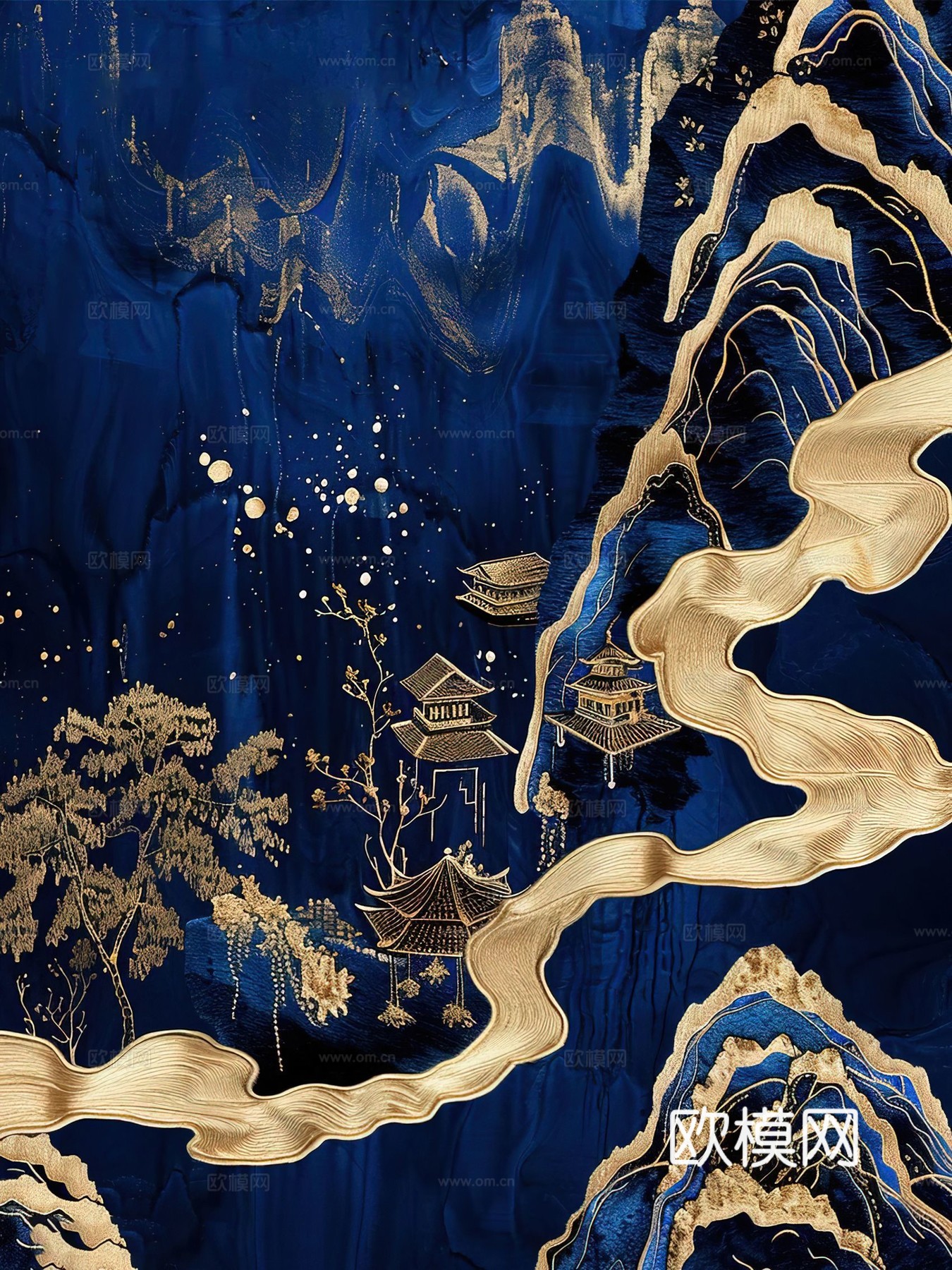 新中式国风壁纸壁画下载（渲染图5）