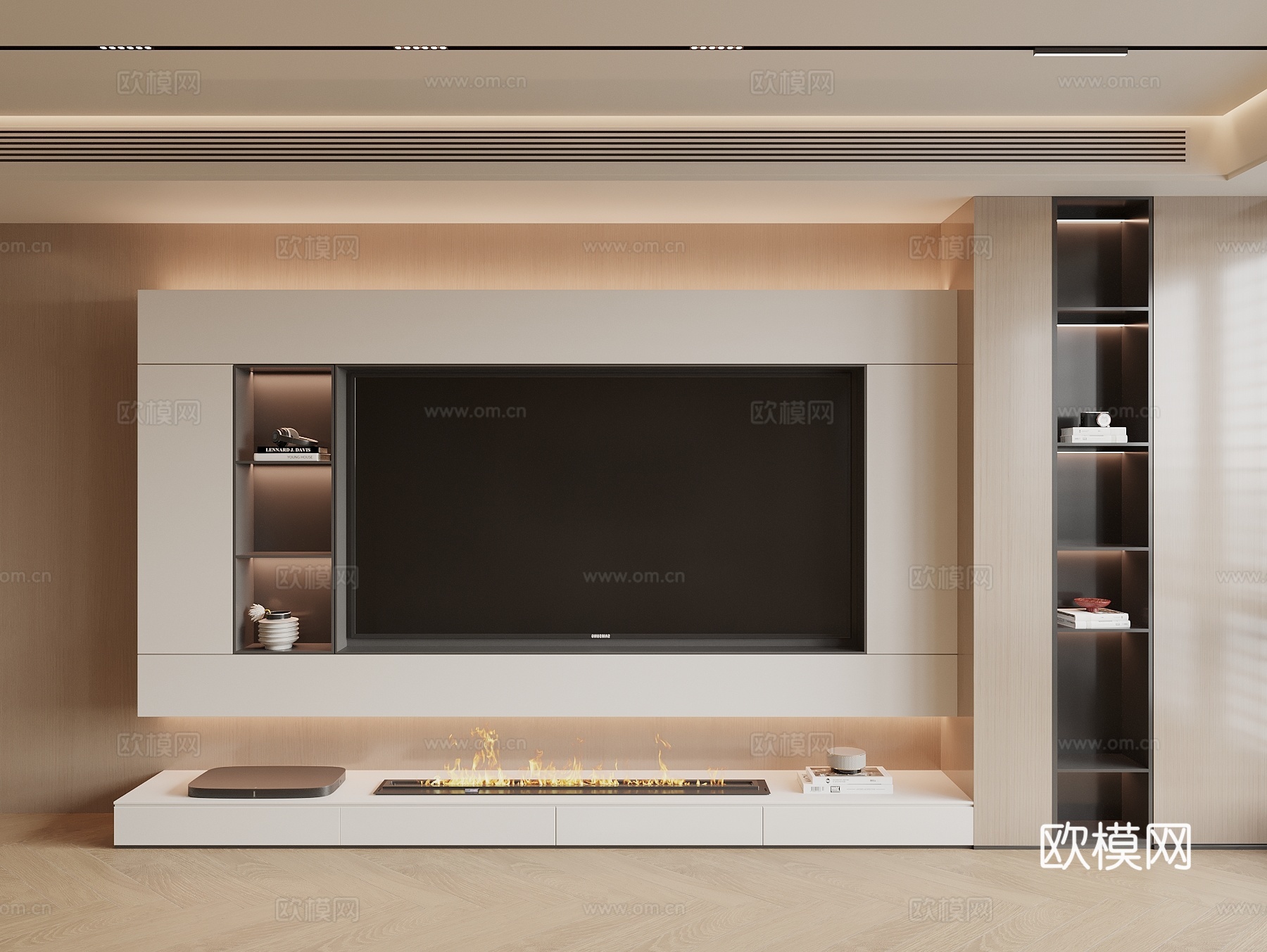 现代电视背景墙 壁炉3d模型