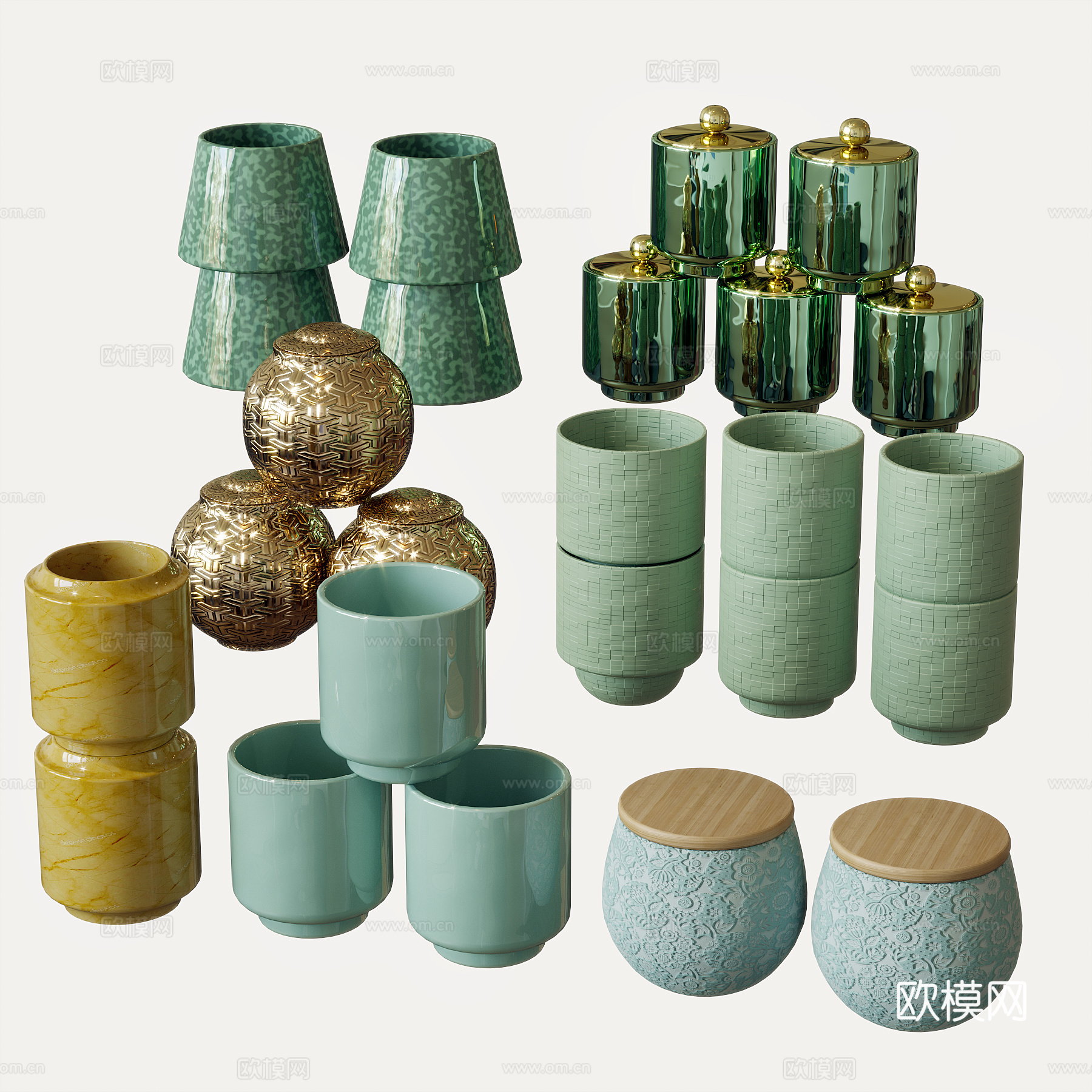 现代茶具摆件 茶叶 茶杯 茶罐3d模型