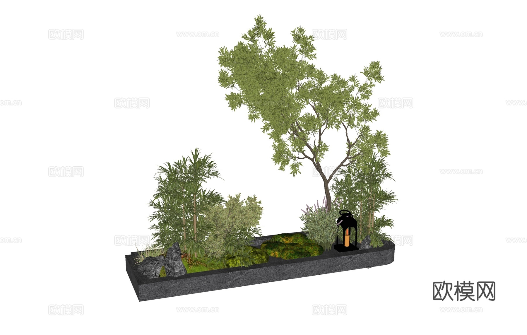 植物组合绿植树池 树池植物组合  盆栽组合  盆景罗汉松su模型