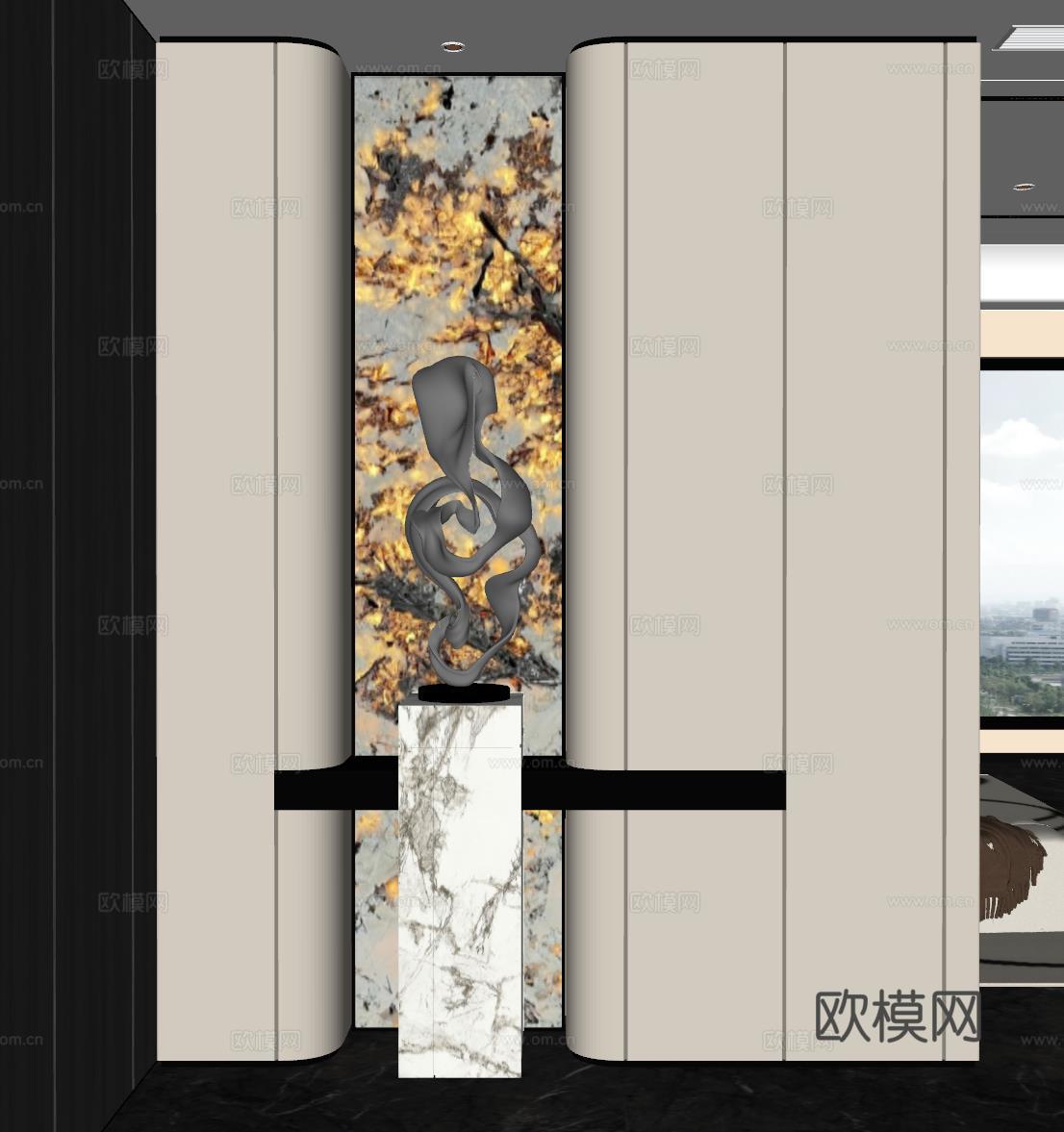 现代玄关过道 透光石 装饰性玄关 玄关隔断 入户玄关su模型