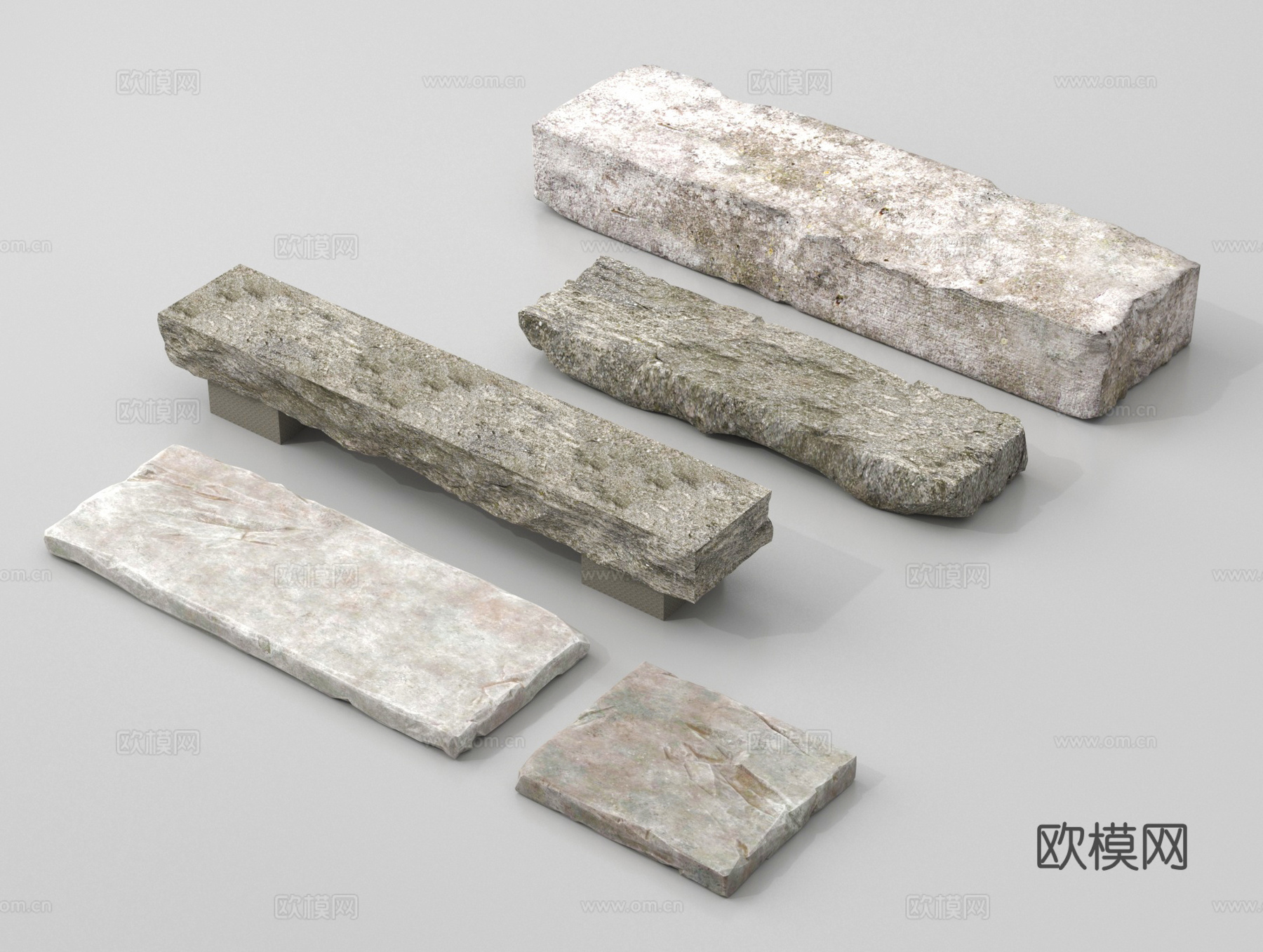 青石板 石条凳 旧石条 石条台阶3d模型