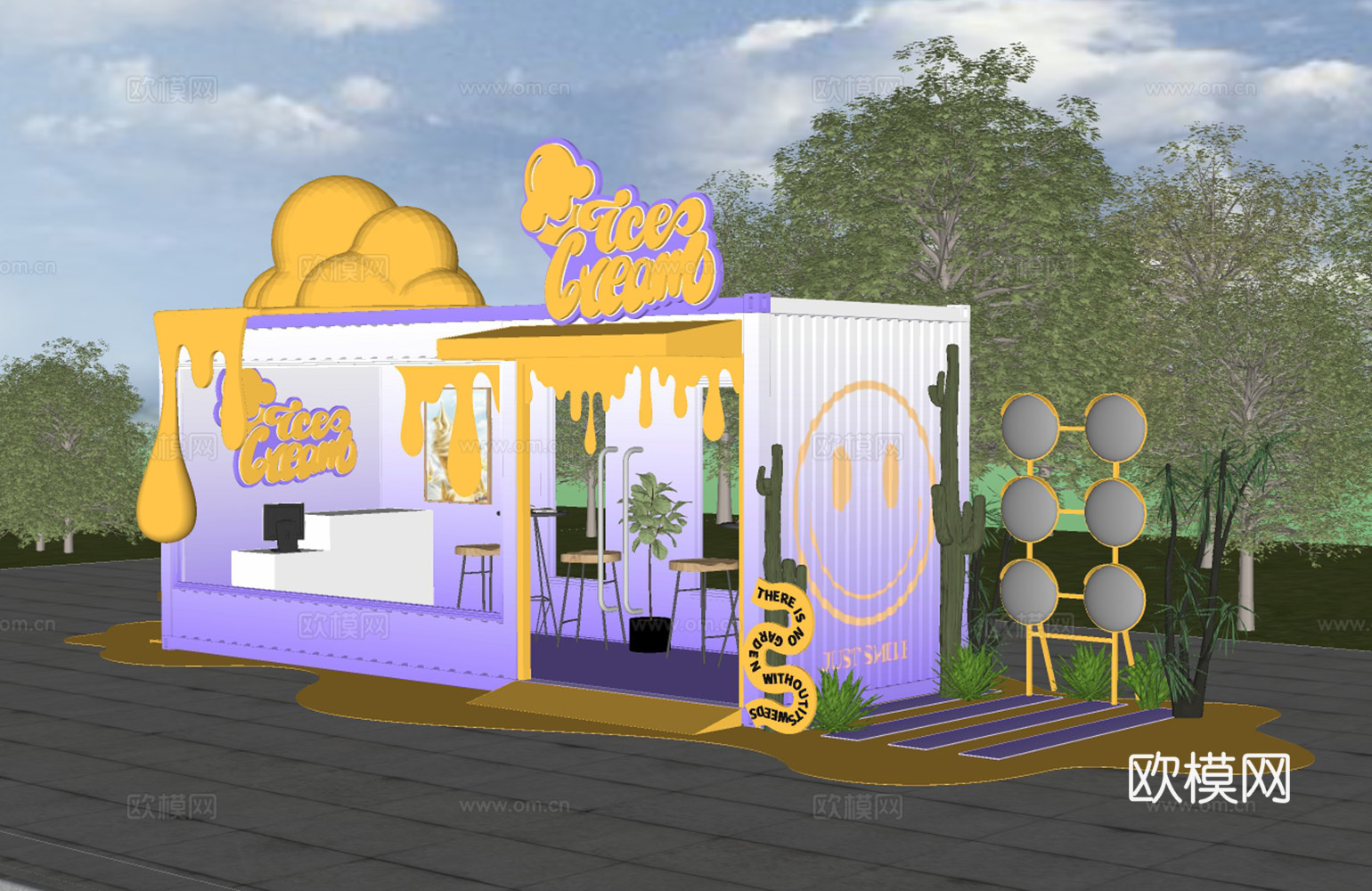 现代奶油奶茶店su模型下载（渲染图3）