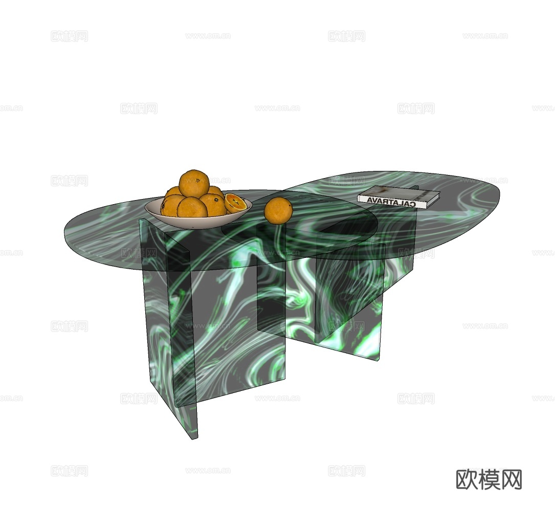 中古玻璃茶几组合 现代茶几组合 轻奢茶几组合 简约椭圆茶几su模型