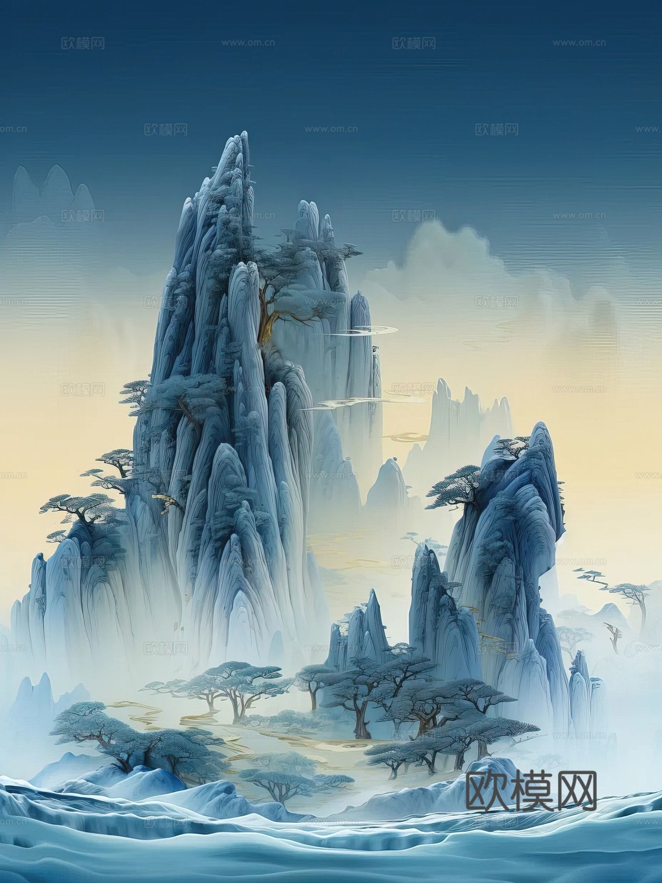 新中式国风壁纸壁画下载（渲染图1）