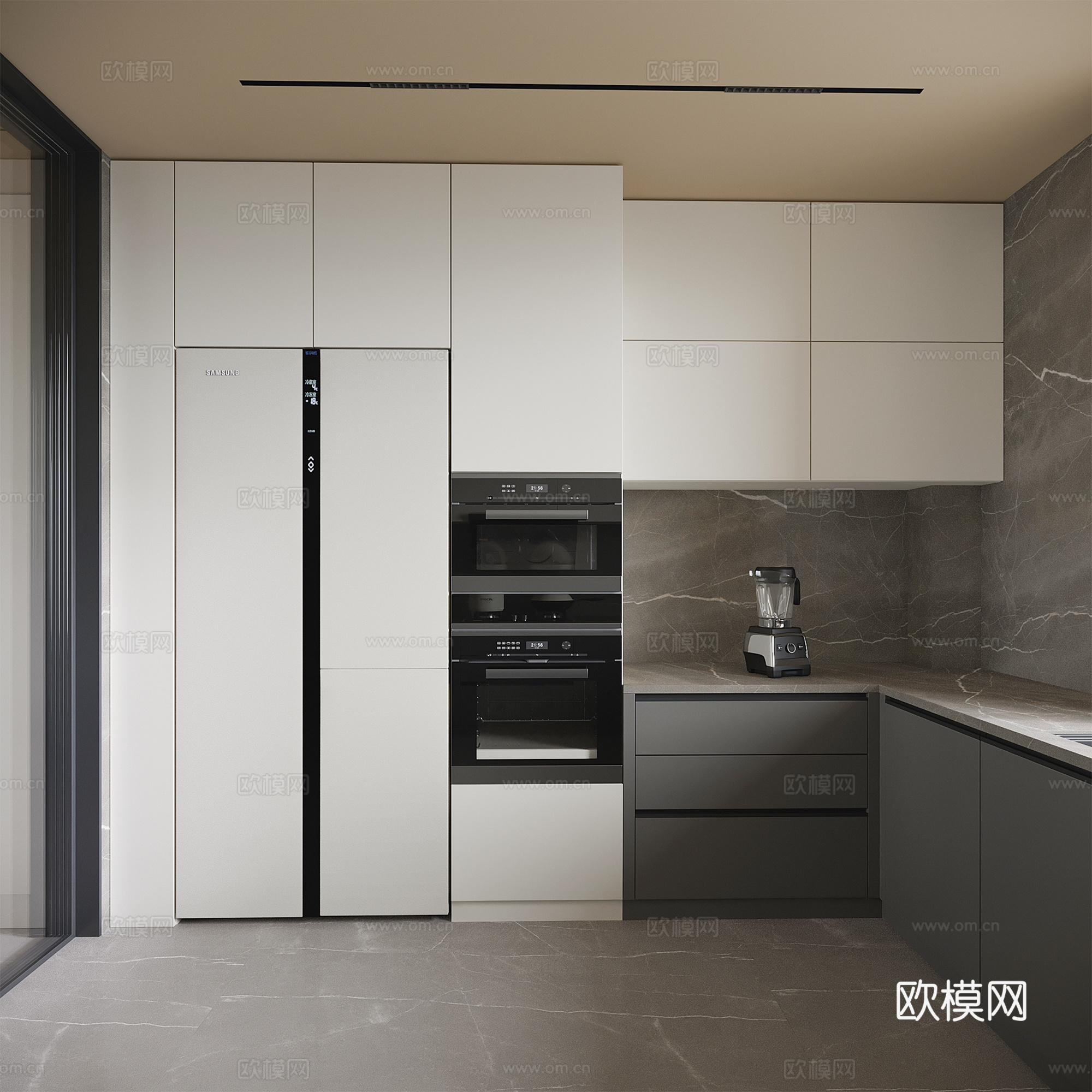 现代冰箱柜 冰箱 烤箱 厨房su模型