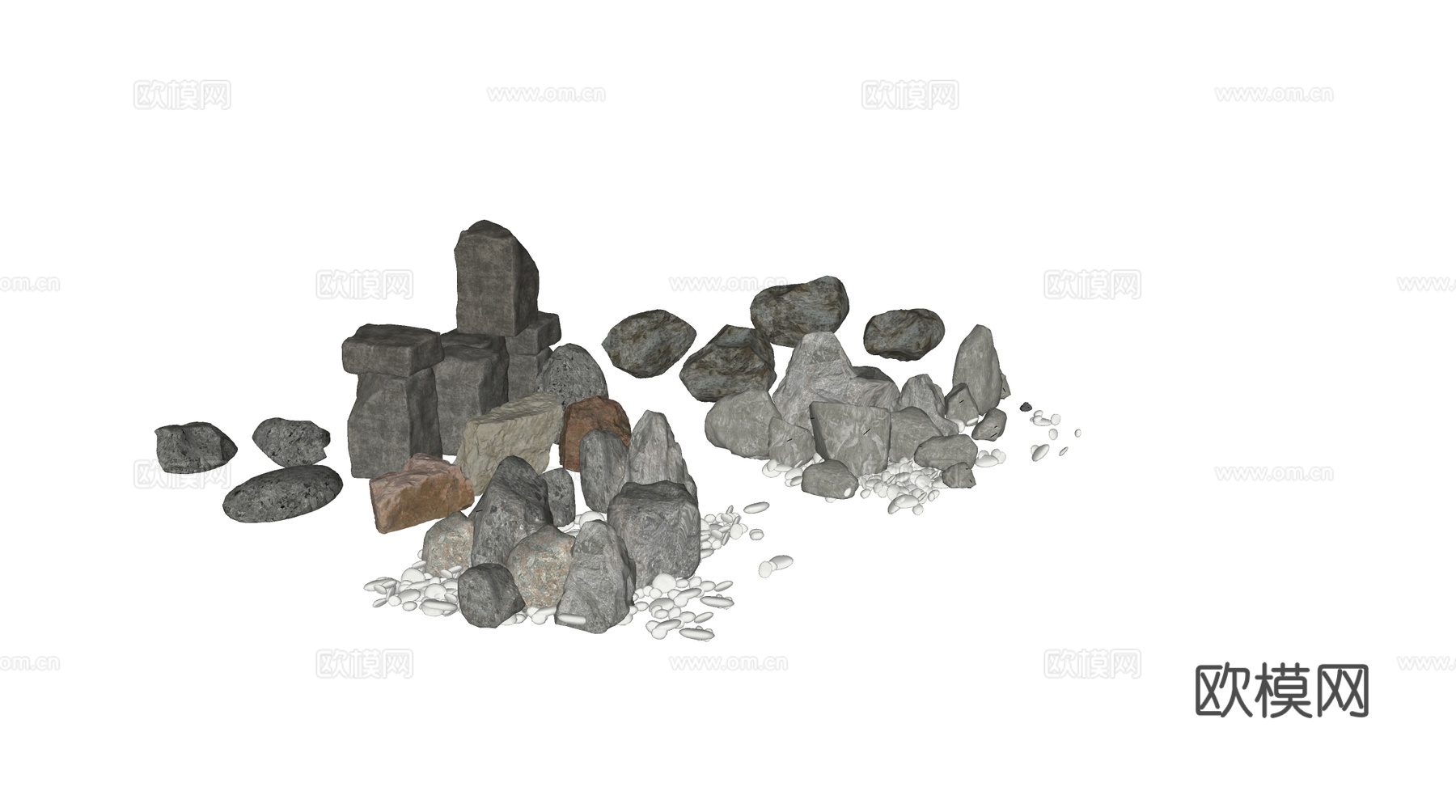 现代石头 新中式庭院石头 庭院小品 石头景观 庭院石头造景su模型