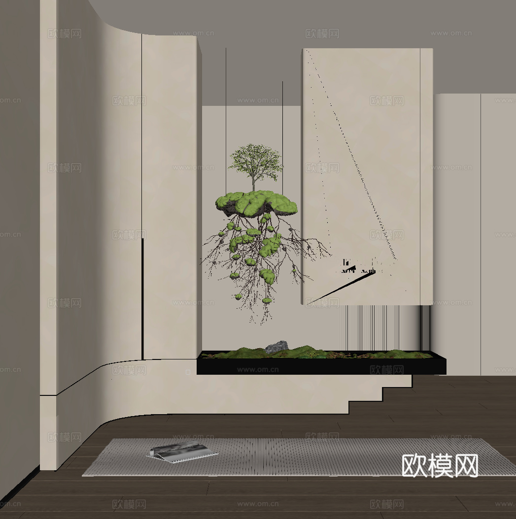 法式奶油风玄关 玄关背景su模型