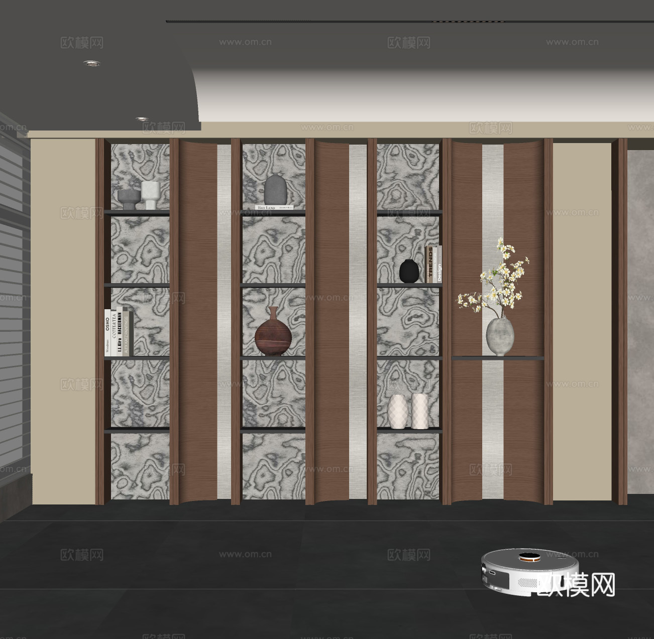 现代储物柜 装饰柜 背景墙 书柜 中古储物柜su模型