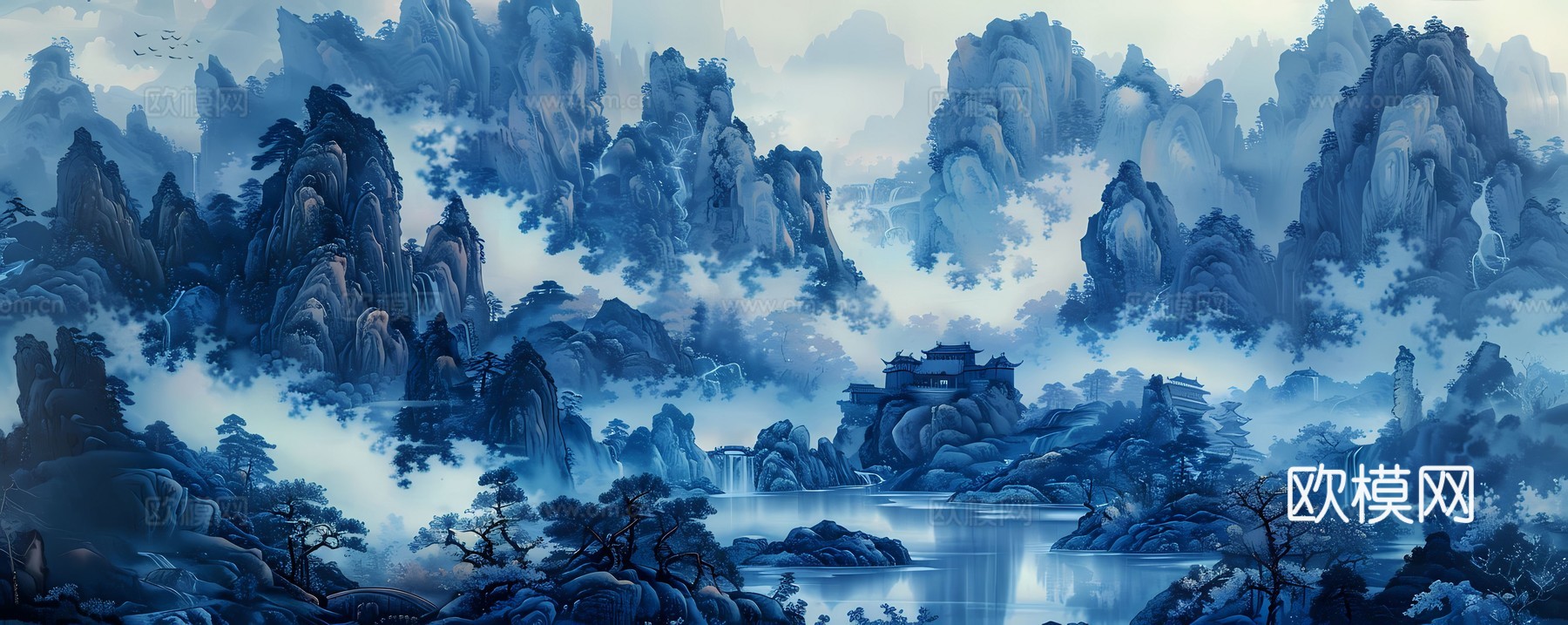 新中式国风壁纸壁画下载（渲染图3）