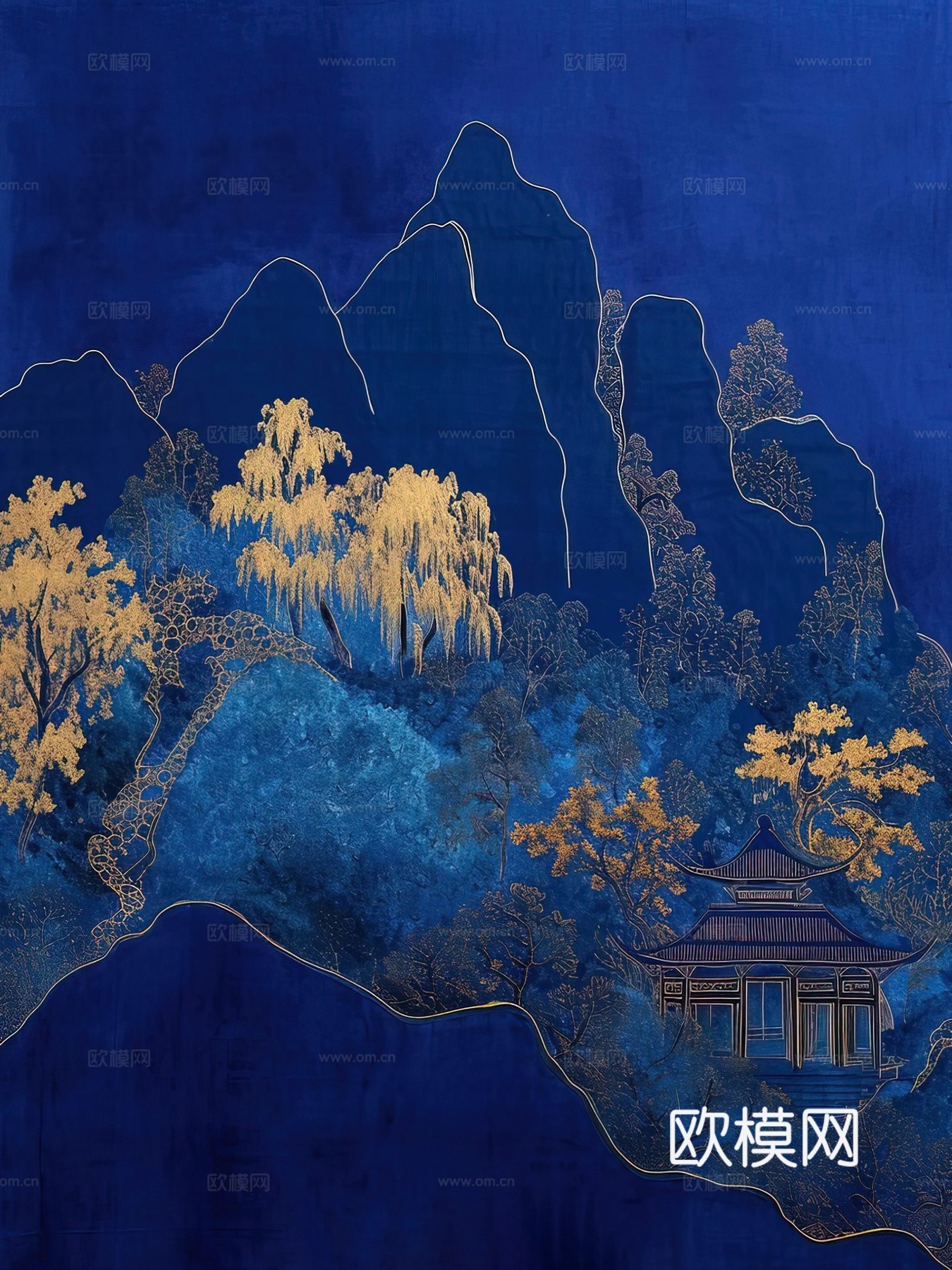 新中式国风壁纸壁画下载（渲染图8）