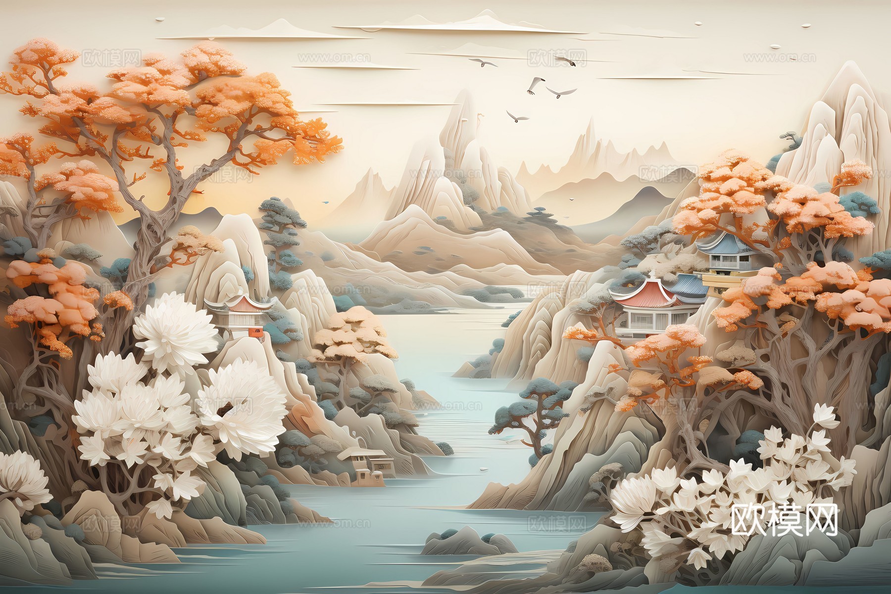 新中式国风壁纸壁画