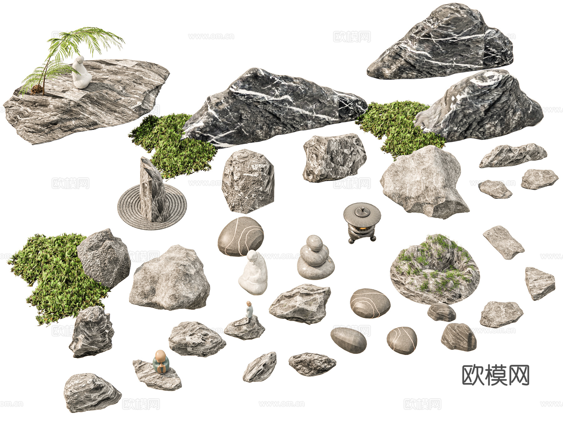 现代石头 新中式庭院石头 枯山水庭院小品 石头景观太湖石 珊su模型