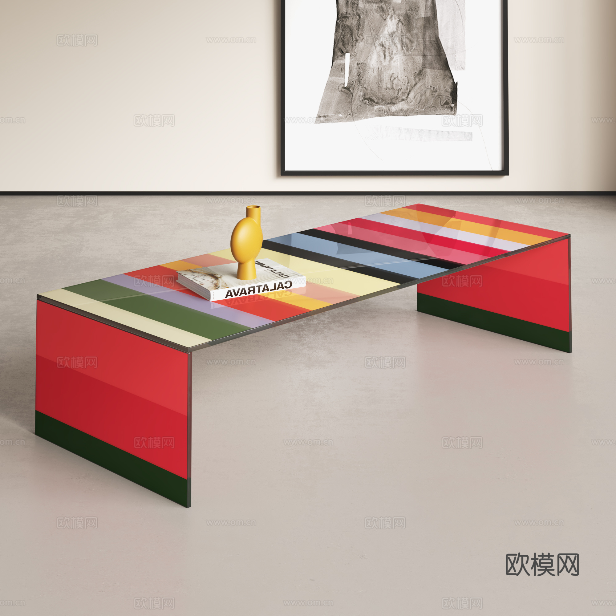 现代玻璃茶几 彩虹渐变茶几 轻奢玻璃茶几su模型