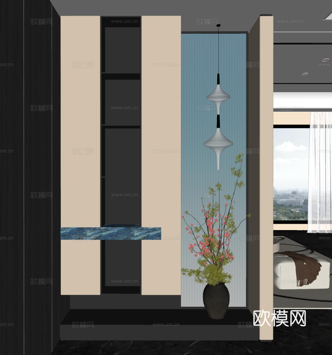 现代玄关背景墙 背景墙 装饰性玄关su模型