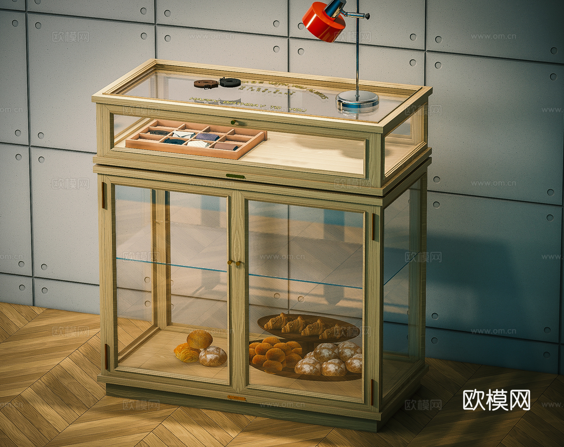 现代中古风玻璃柜 储物柜 装饰柜 边柜3d模型