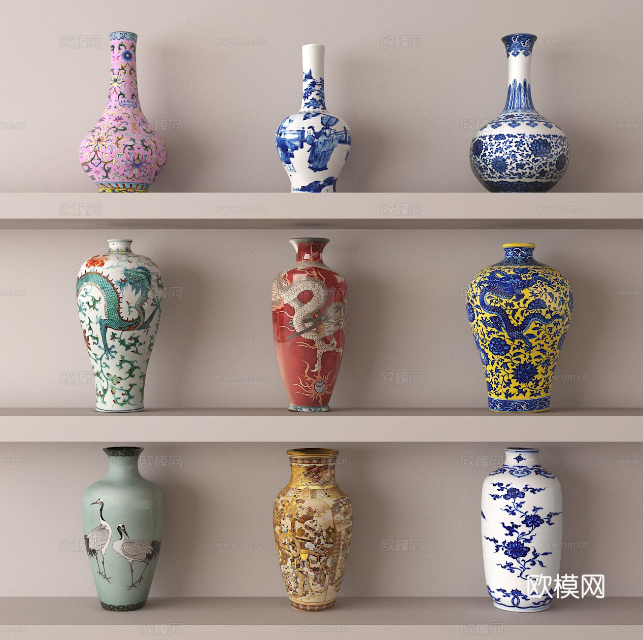 陶瓷 瓷瓶 青瓷瓶 花瓶3d模型