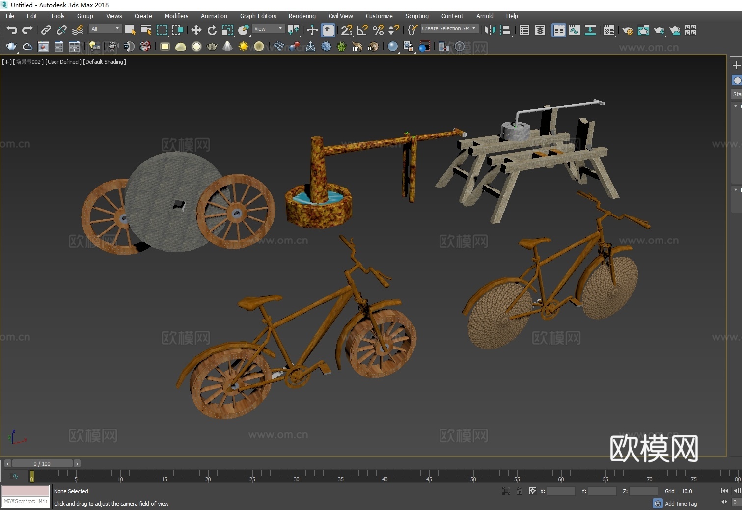 中式乡村农具改造 乡村自行车 农具上墙 农具景观小品 生态景3d模型