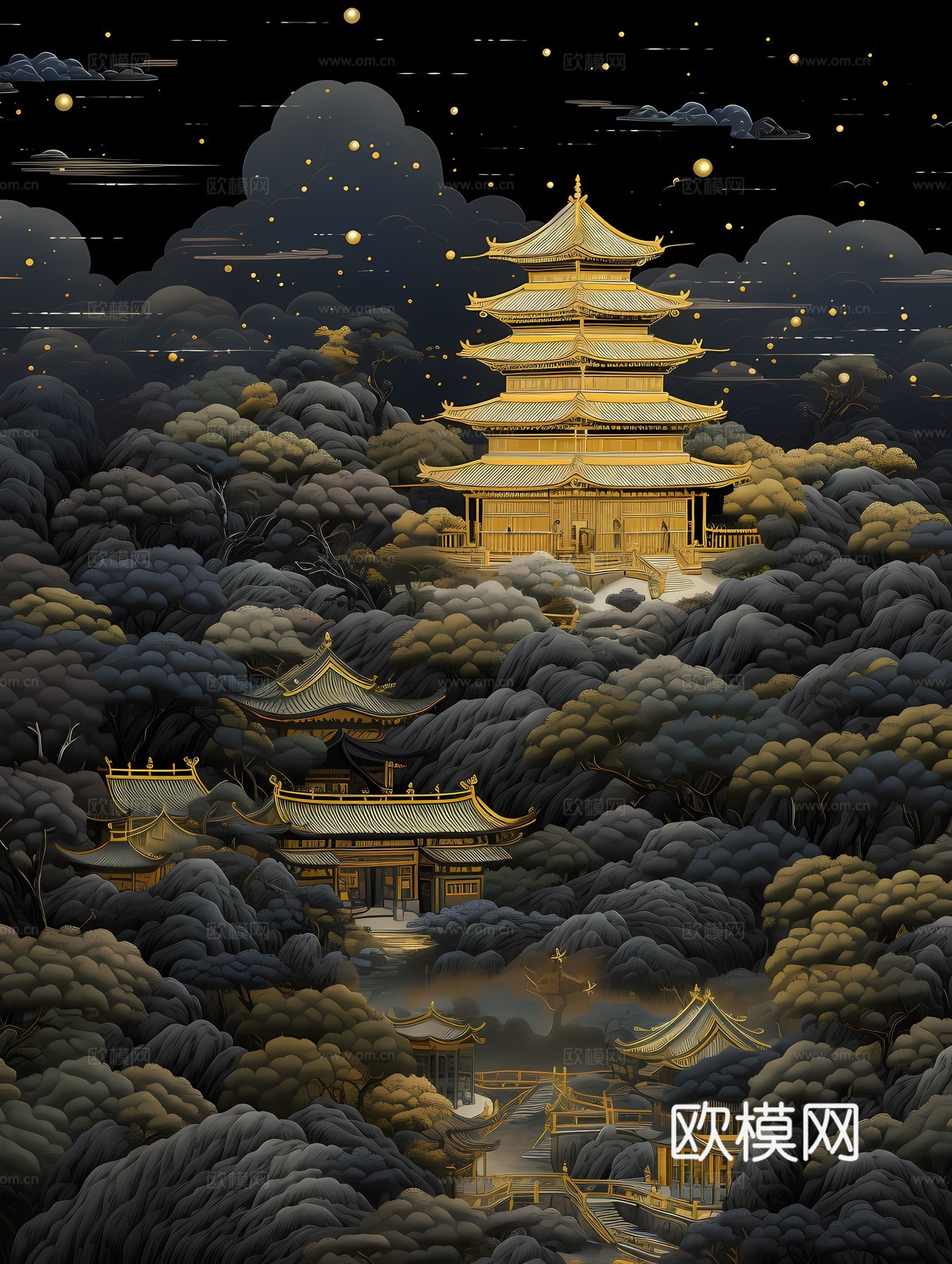 新中式国风壁纸壁画下载（渲染图8）