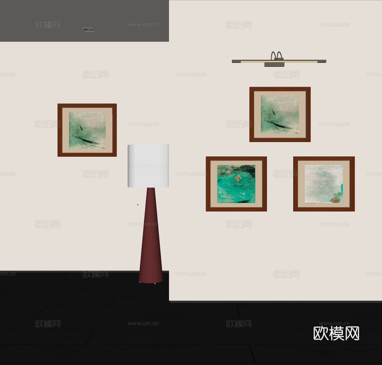 现代中古挂画 现代中古复古挂画 中古风挂画 复古挂画 山水画su模型