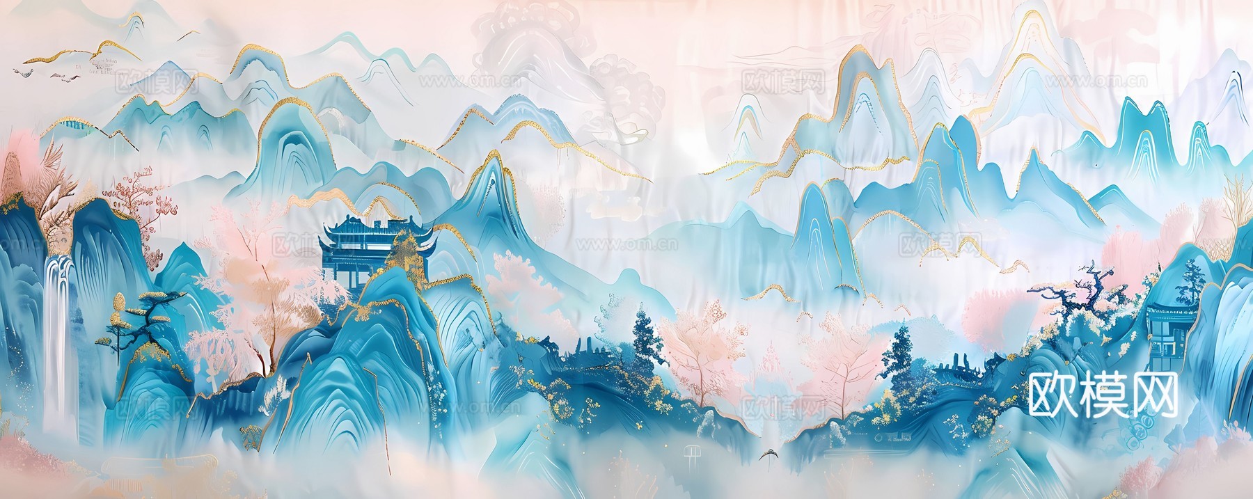 新中式国风壁纸壁画下载（渲染图1）