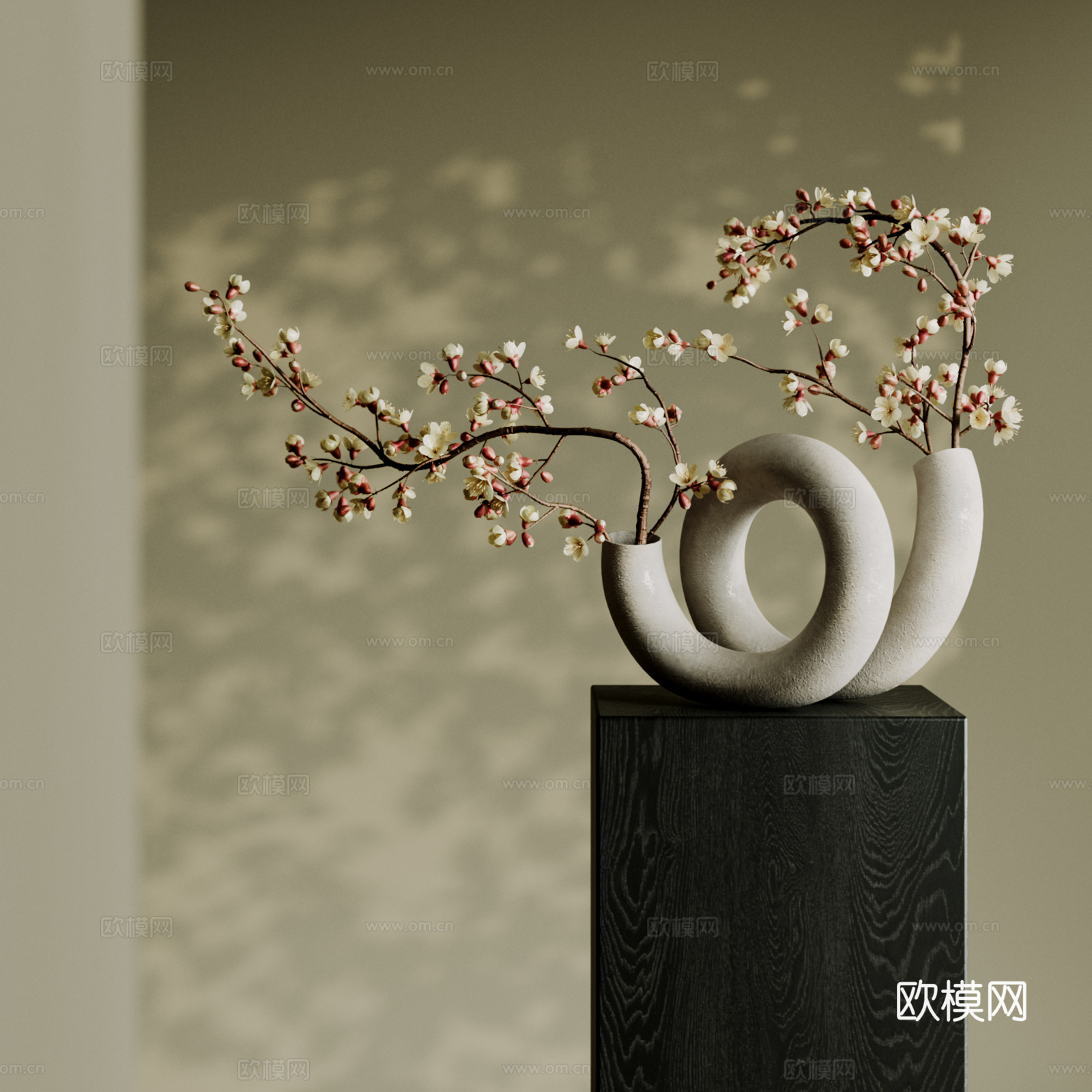 新中式花艺摆件 梅花 艺术插花 花瓶 餐桌摆件su模型