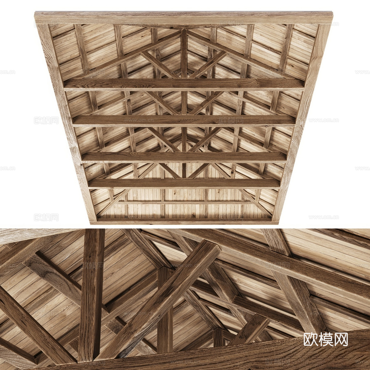 新中式侘寂木质天花吊顶3d模型